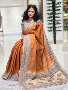 Floral Border Patterned Desi Tussar Saree | RGD375