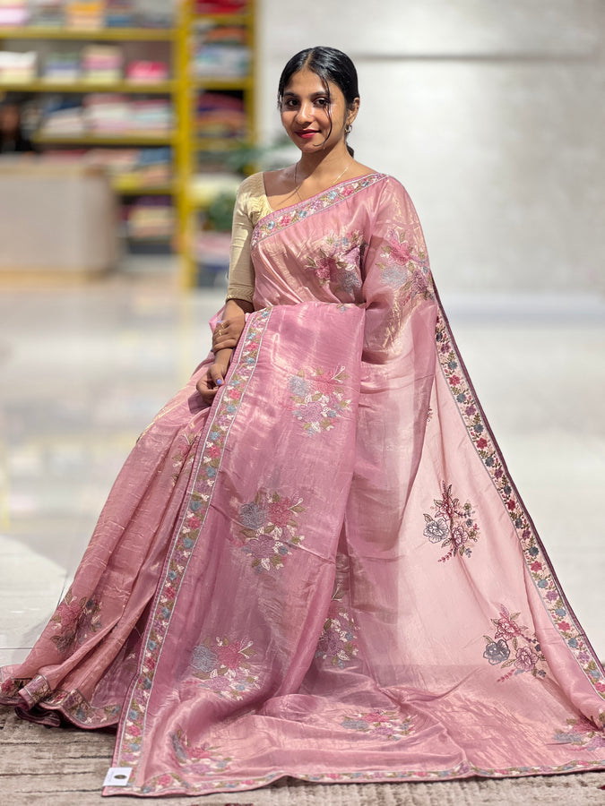 Floral Embroidered Glass Organza Saree | BLD554