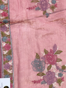 Floral Embroidered Glass Organza Saree | BLD554