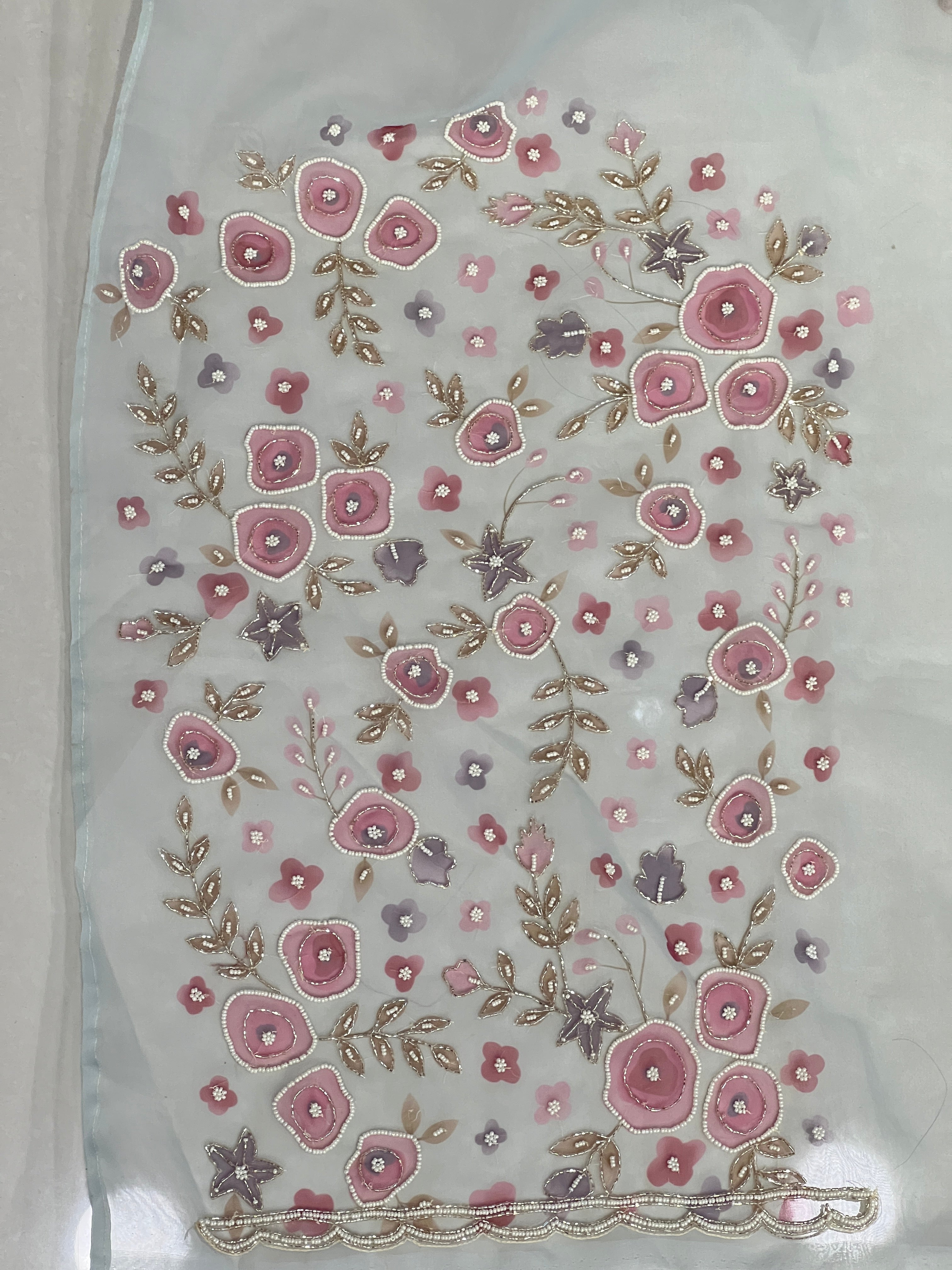 Floral Print With Hand Embroidery Detailed Organza Saree | BLD1825