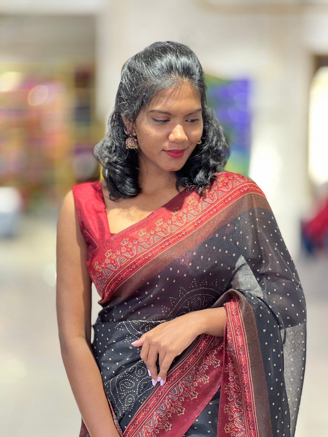 Bandhani Inspired Print Designed Chanderi Finish Saree | SSN117
