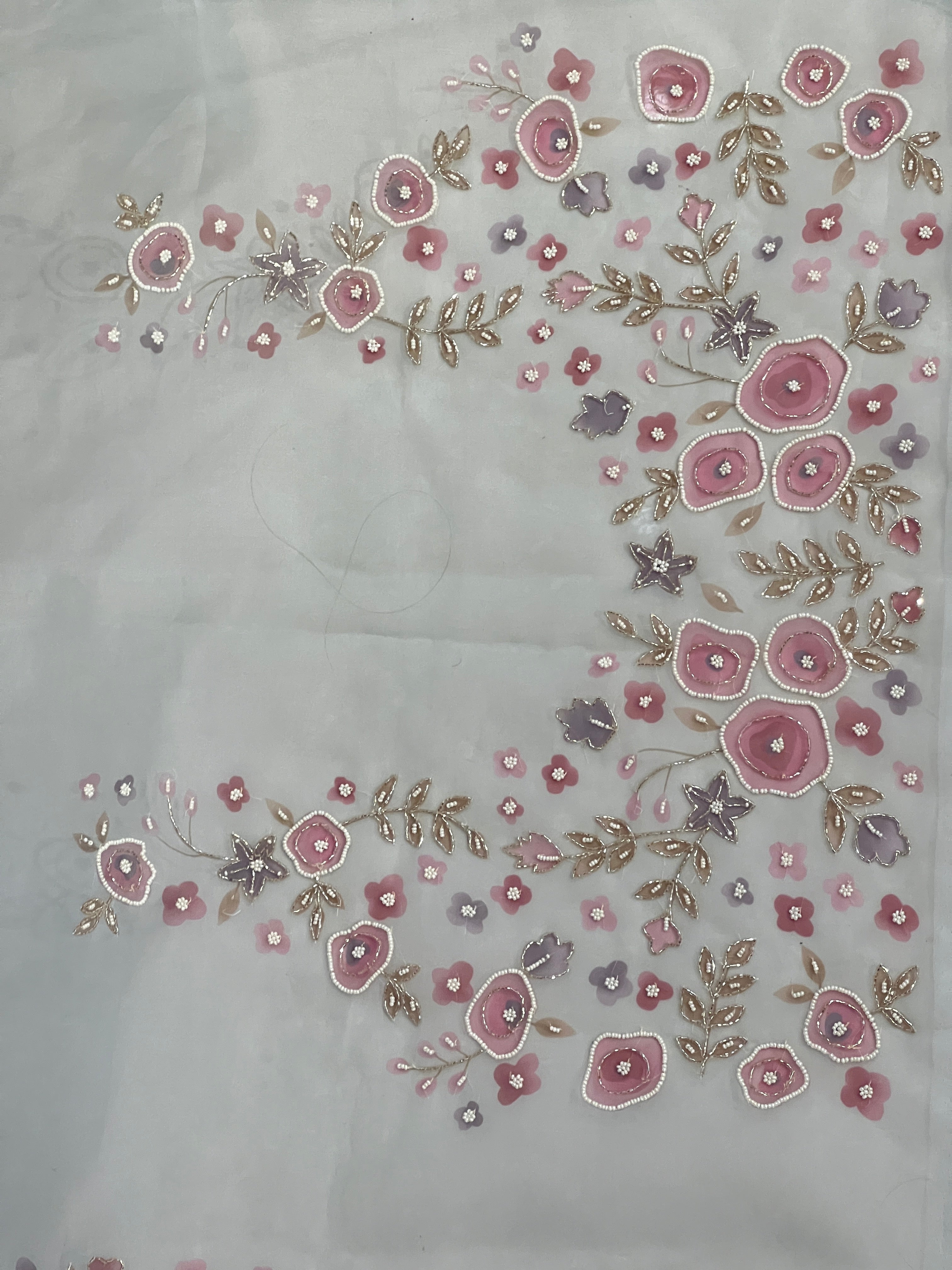 Floral Print With Hand Embroidery Detailed Organza Saree | BLD1825