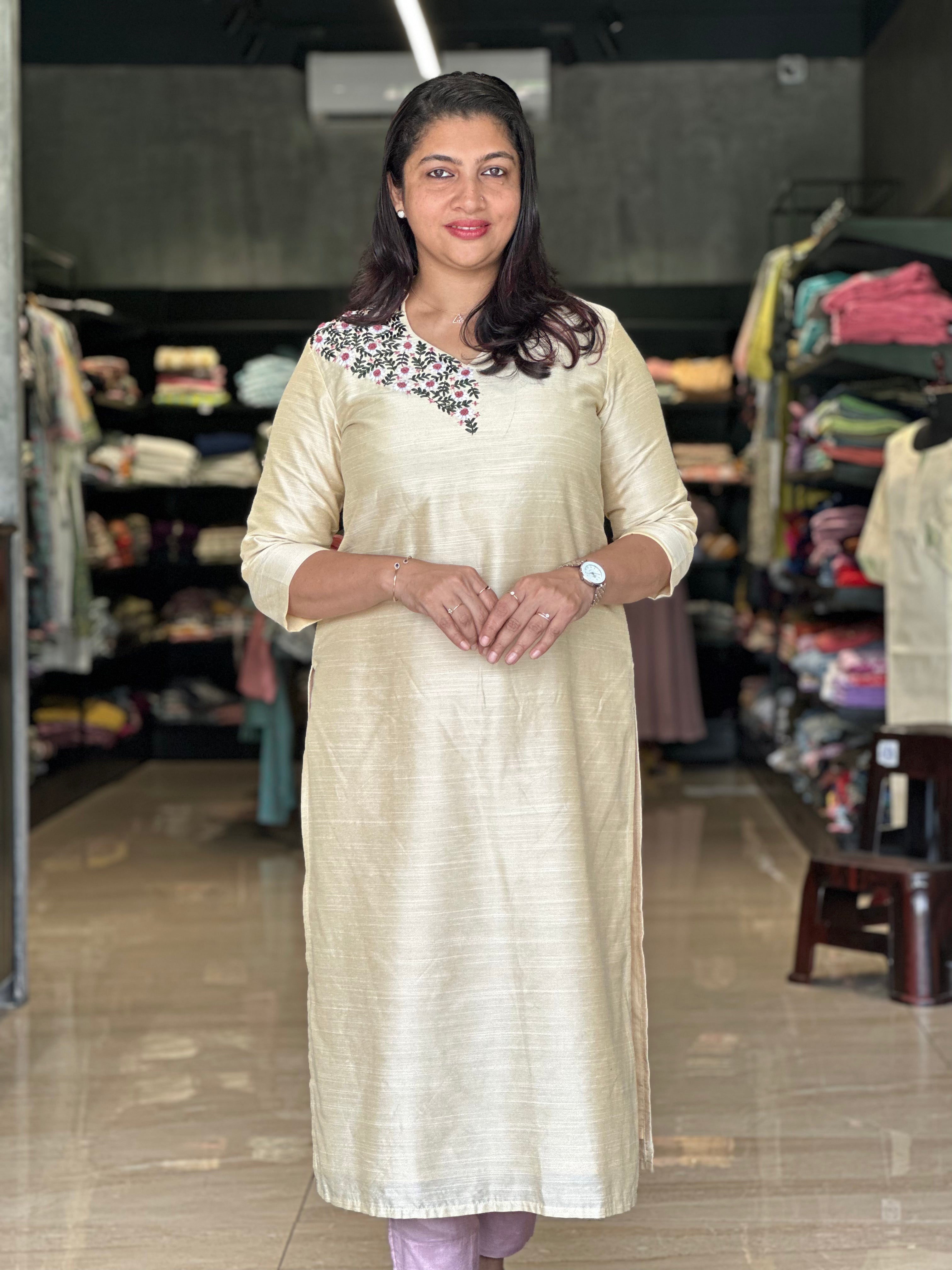 Floral Machine Yoke Embroidery Semi Silk Kurta Material | DN509
