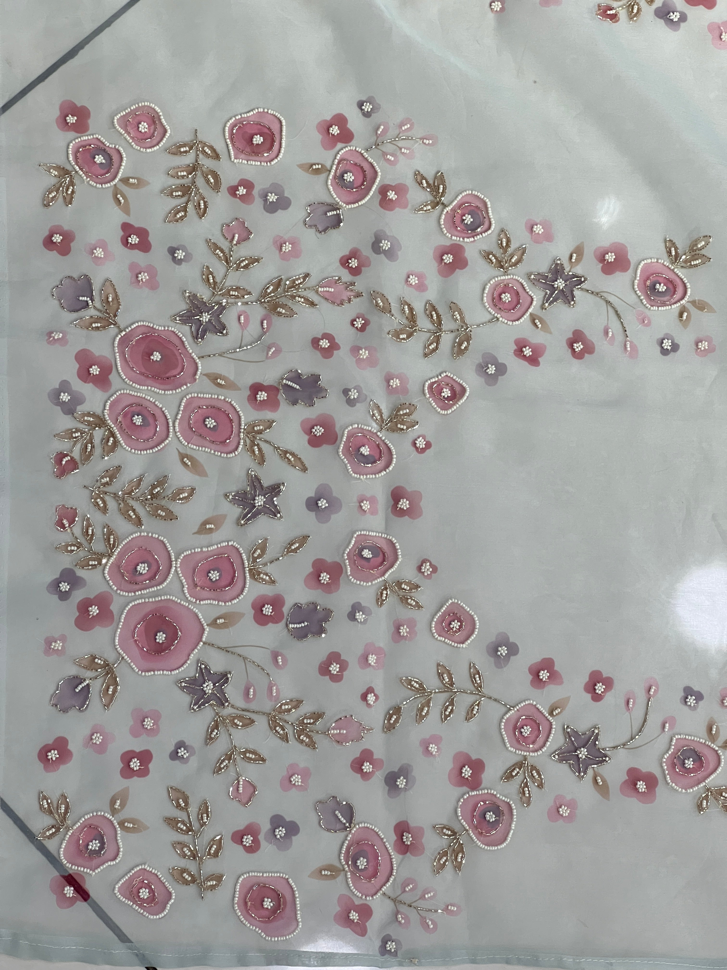 Floral Print With Hand Embroidery Detailed Organza Saree | BLD1825