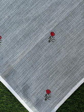Floral Embroidery & Silver Zari Border Pattern Bhagalpuri Linen Saree | RP385