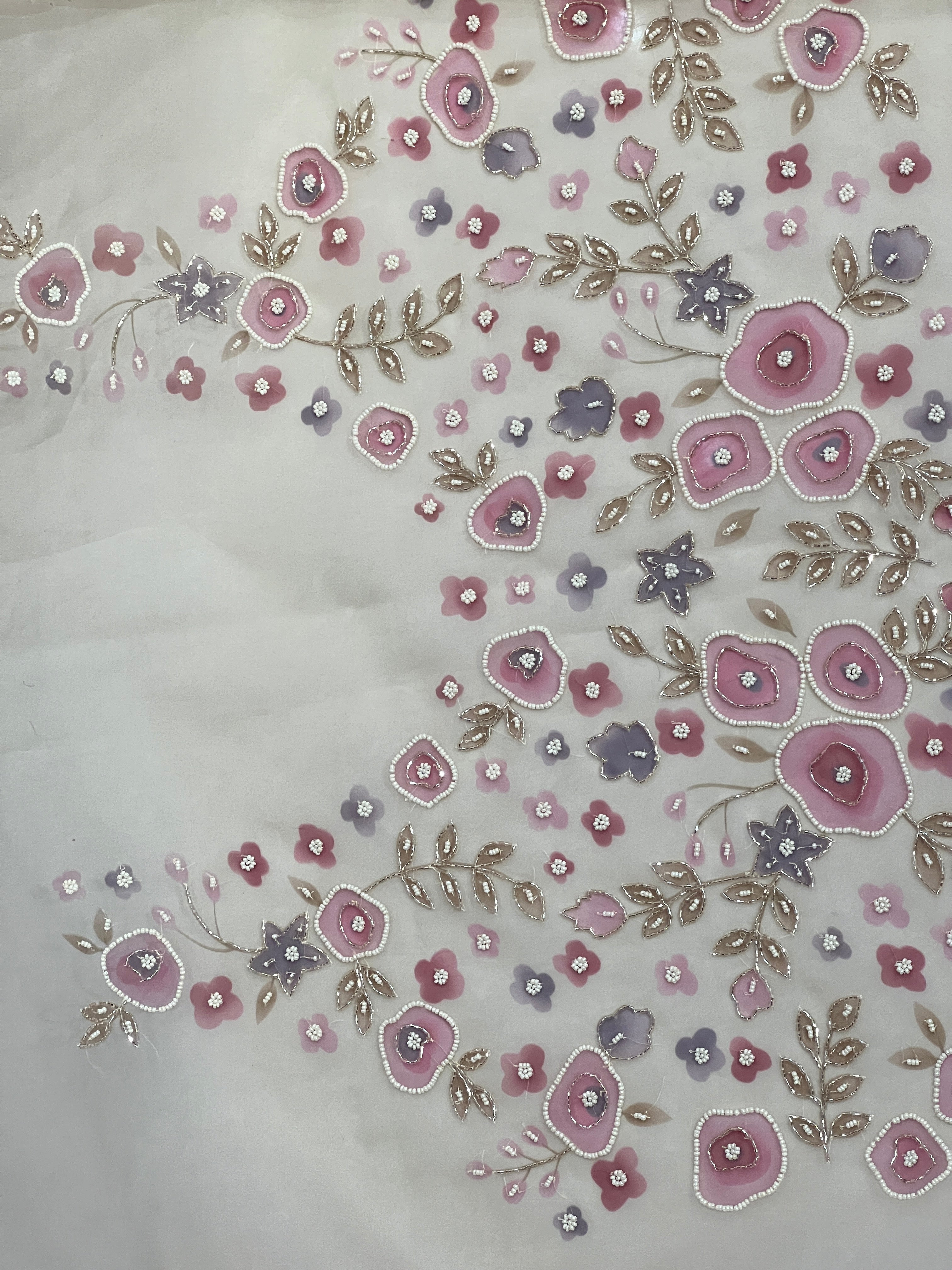 Floral Print With Hand Embroidery Detailed Organza Saree | BLD1827