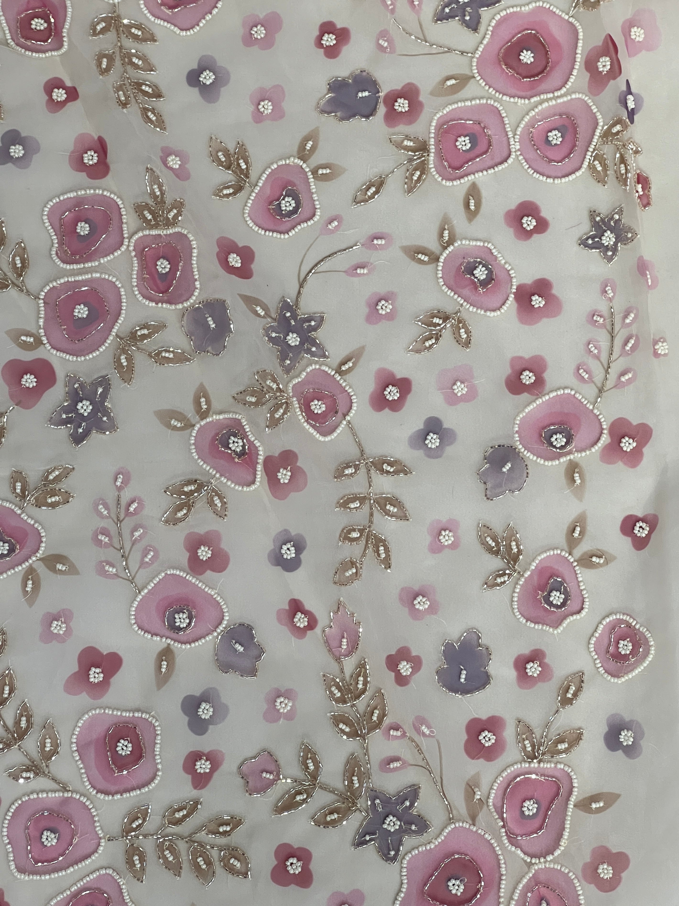 Floral Print With Hand Embroidery Detailed Organza Saree | BLD1827