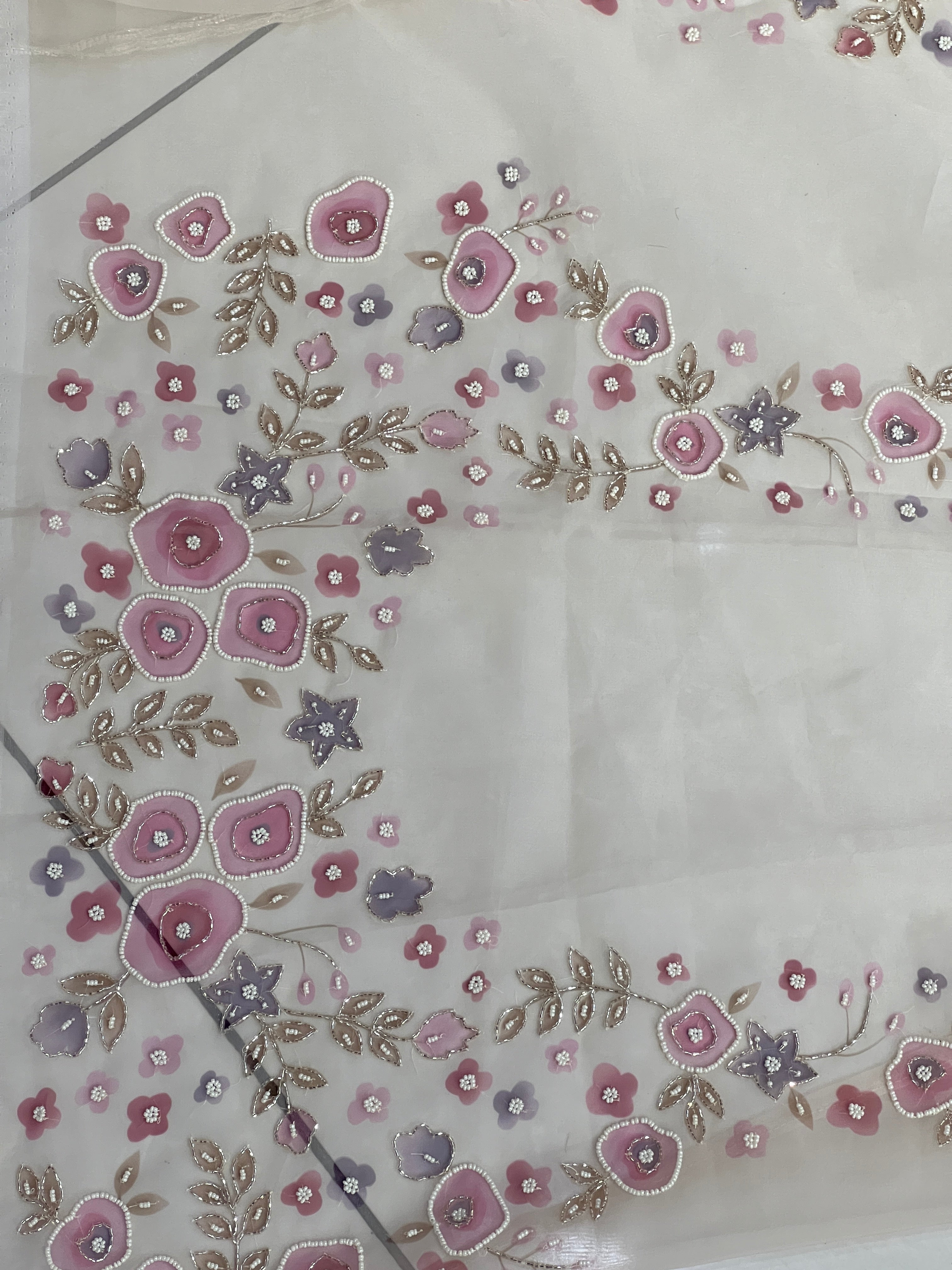 Floral Print With Hand Embroidery Detailed Organza Saree | BLD1827