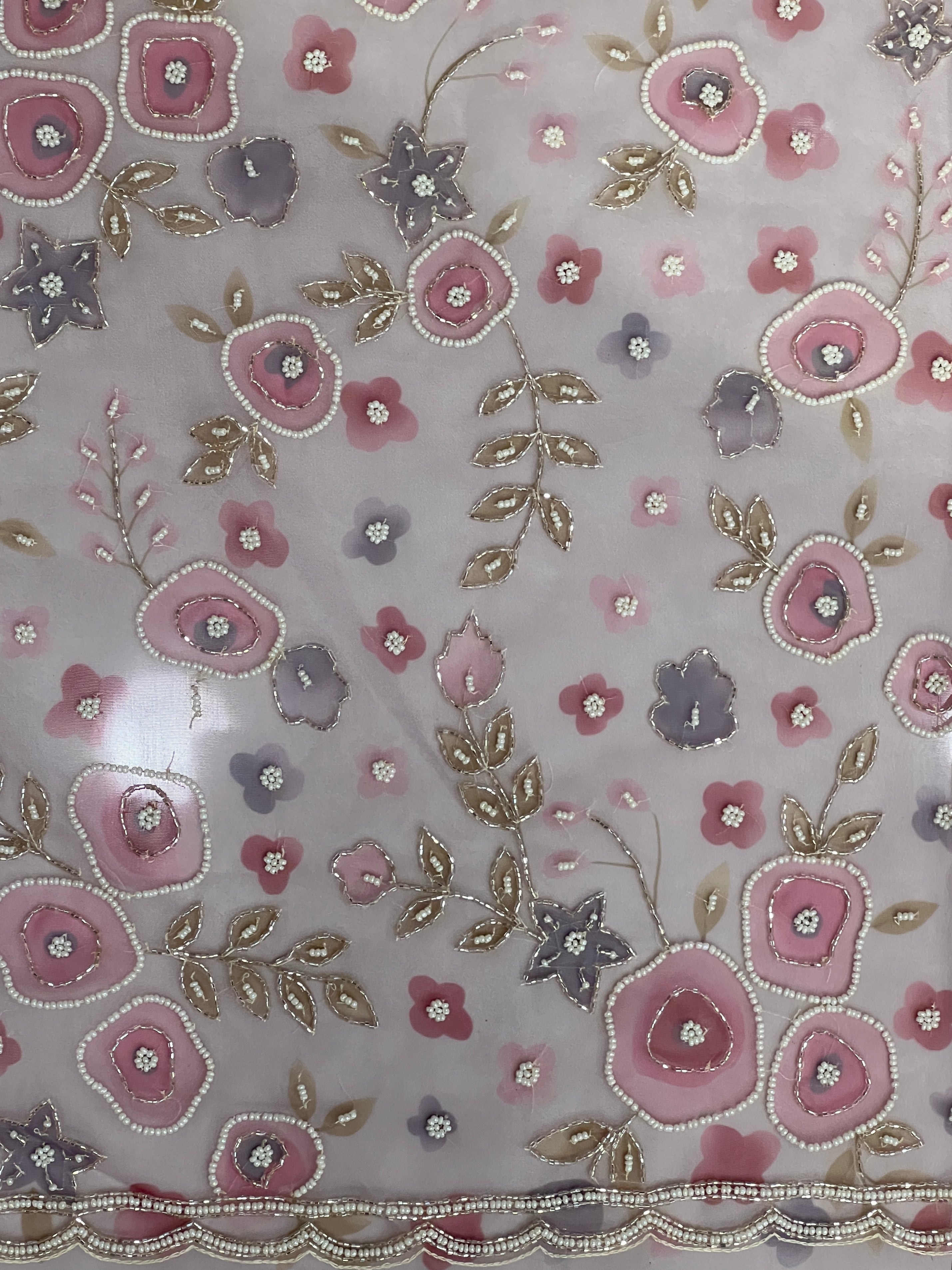 Floral Print With Hand Embroidery Detailed Organza Saree | BLD1828