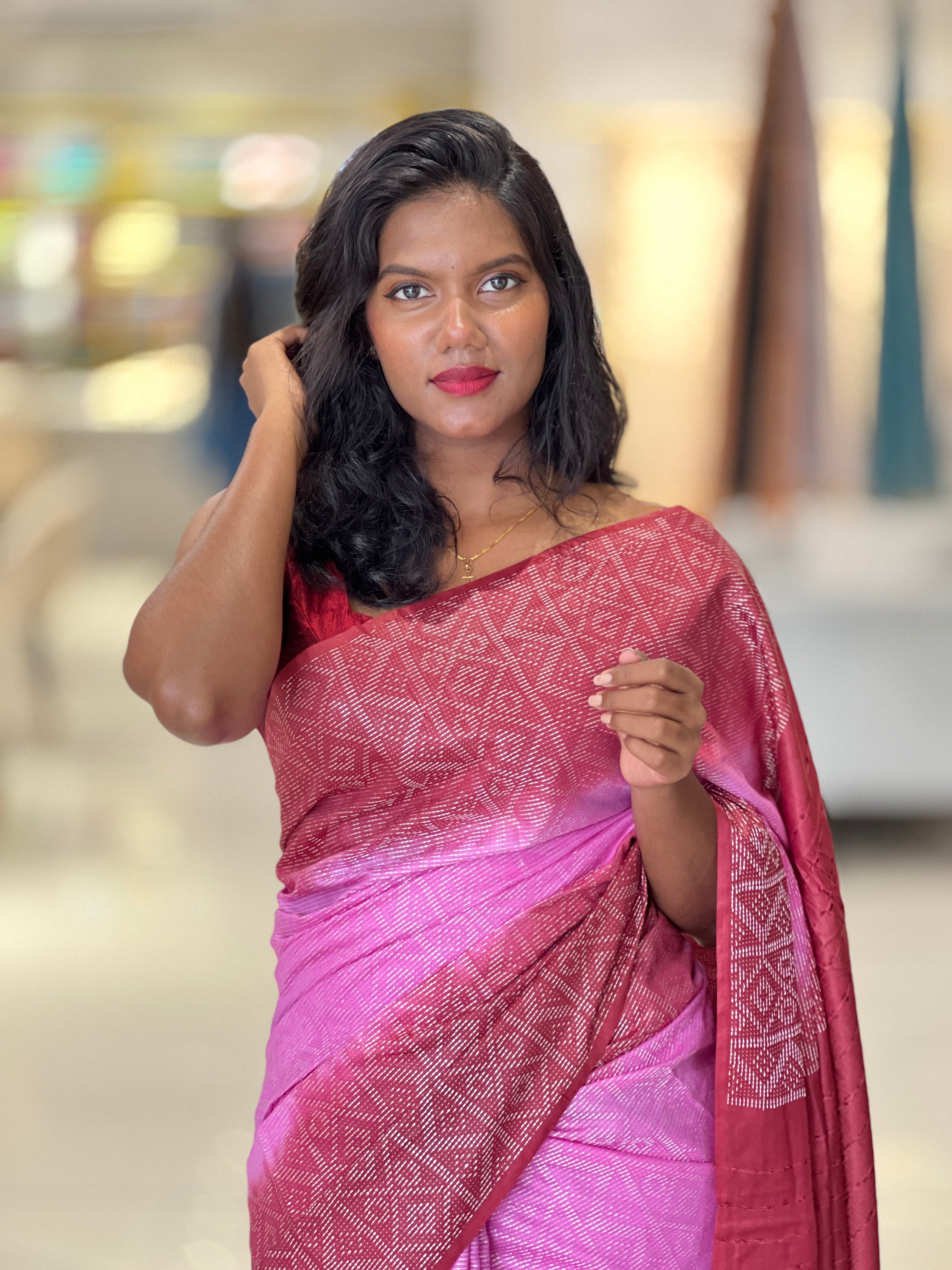 Thread Woven Geometric Patterned Bhagalpuri Linen Saree | NHH469