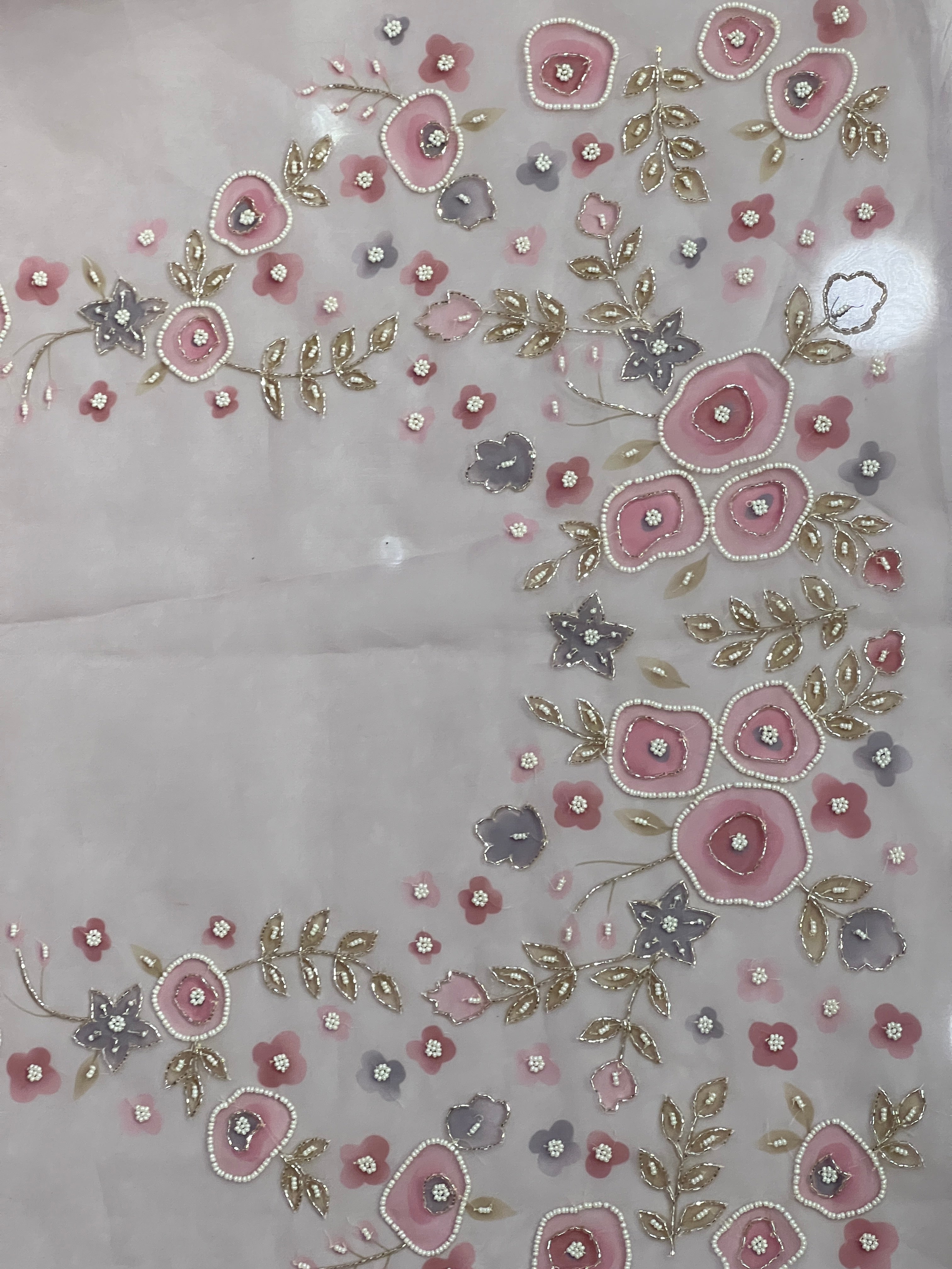 Floral Print With Hand Embroidery Detailed Organza Saree | BLD1828