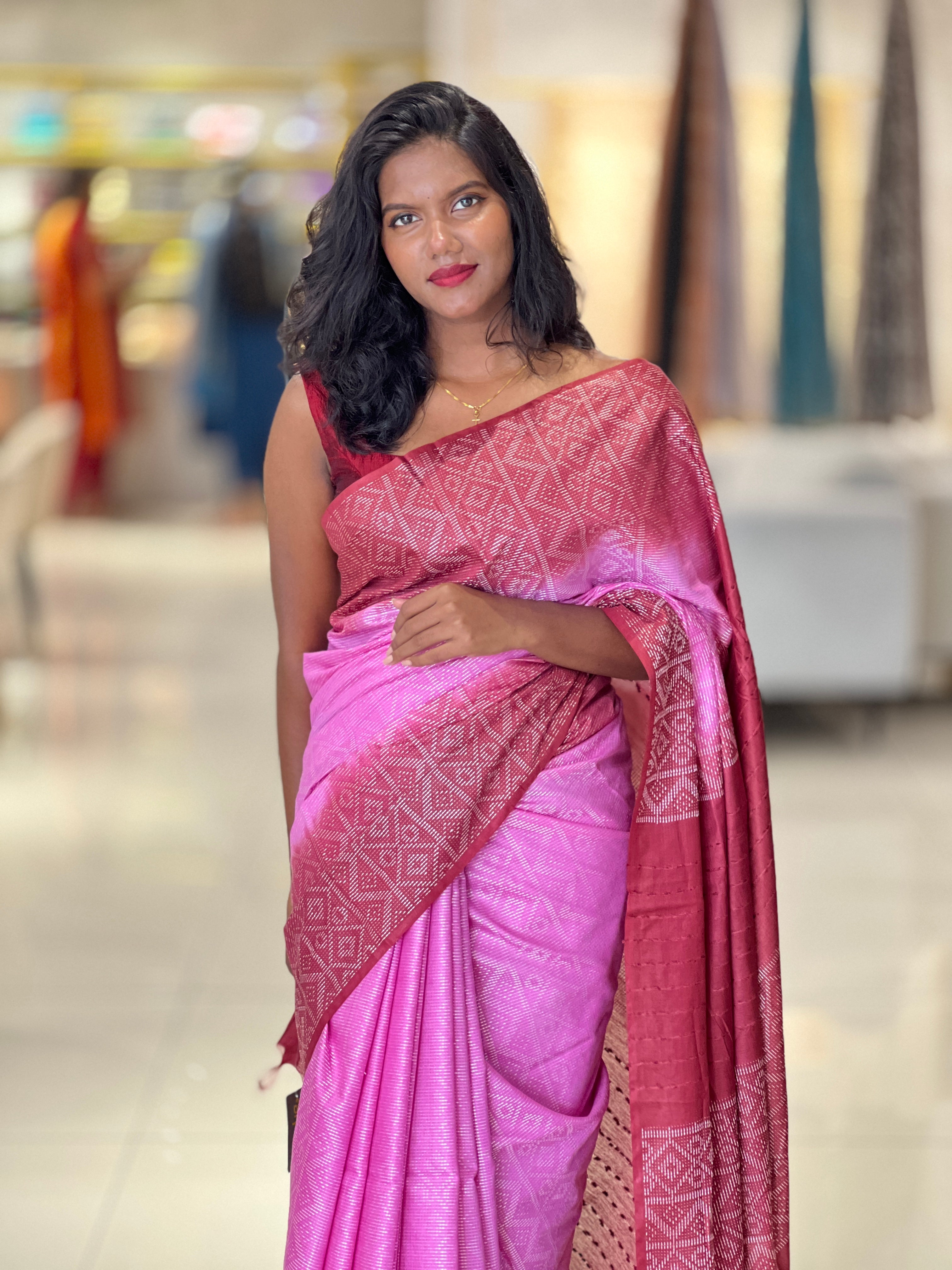 Thread Woven Geometric Patterned Bhagalpuri Linen Saree | NHH469