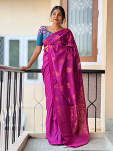 Copper Zari Weaved Semi Silk Saree | KRK376