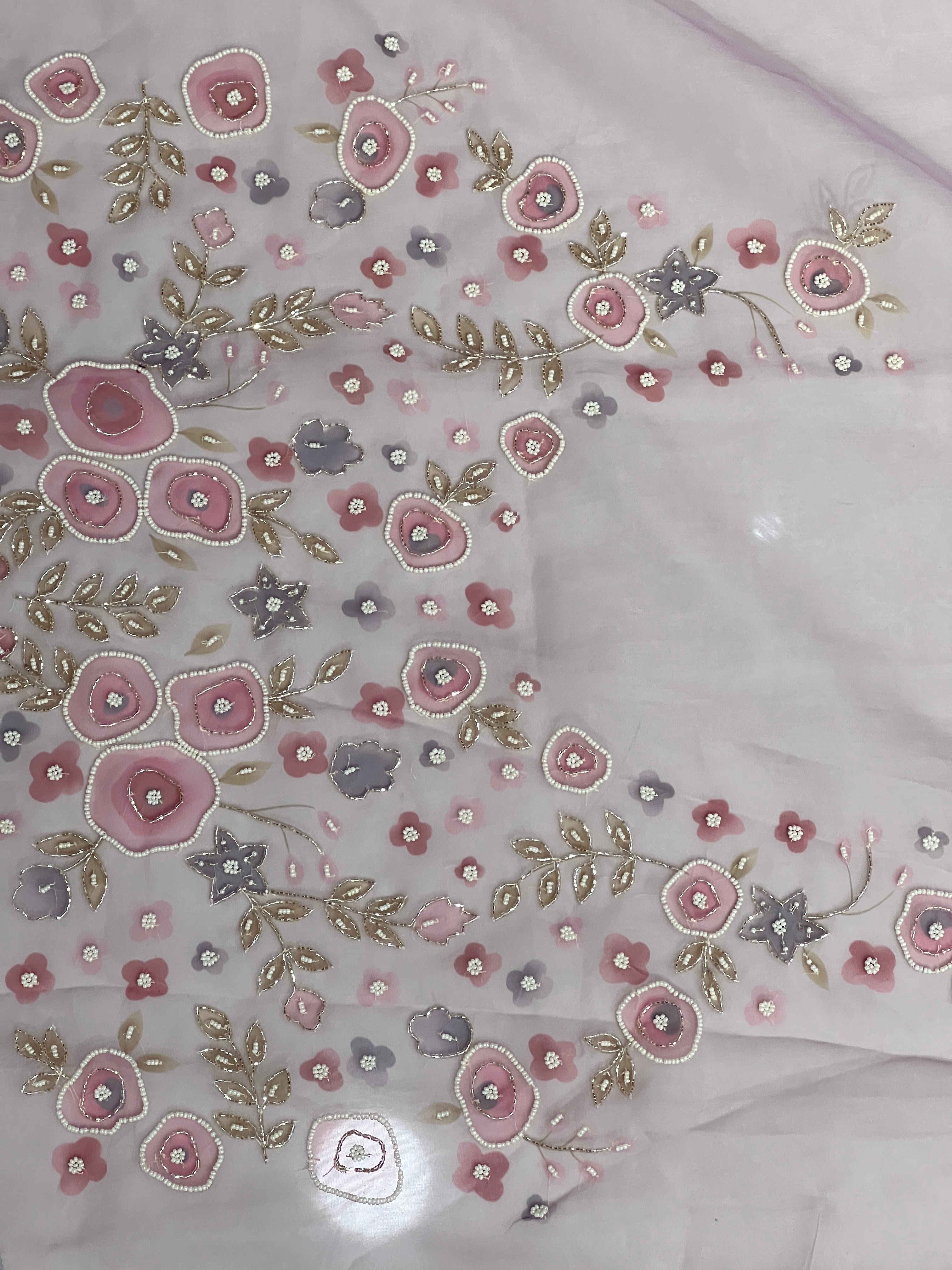 Floral Print With Hand Embroidery Detailed Organza Saree | BLD1828