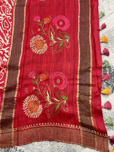 Embroidered With Batik Printed Tussar Saree | RGD341