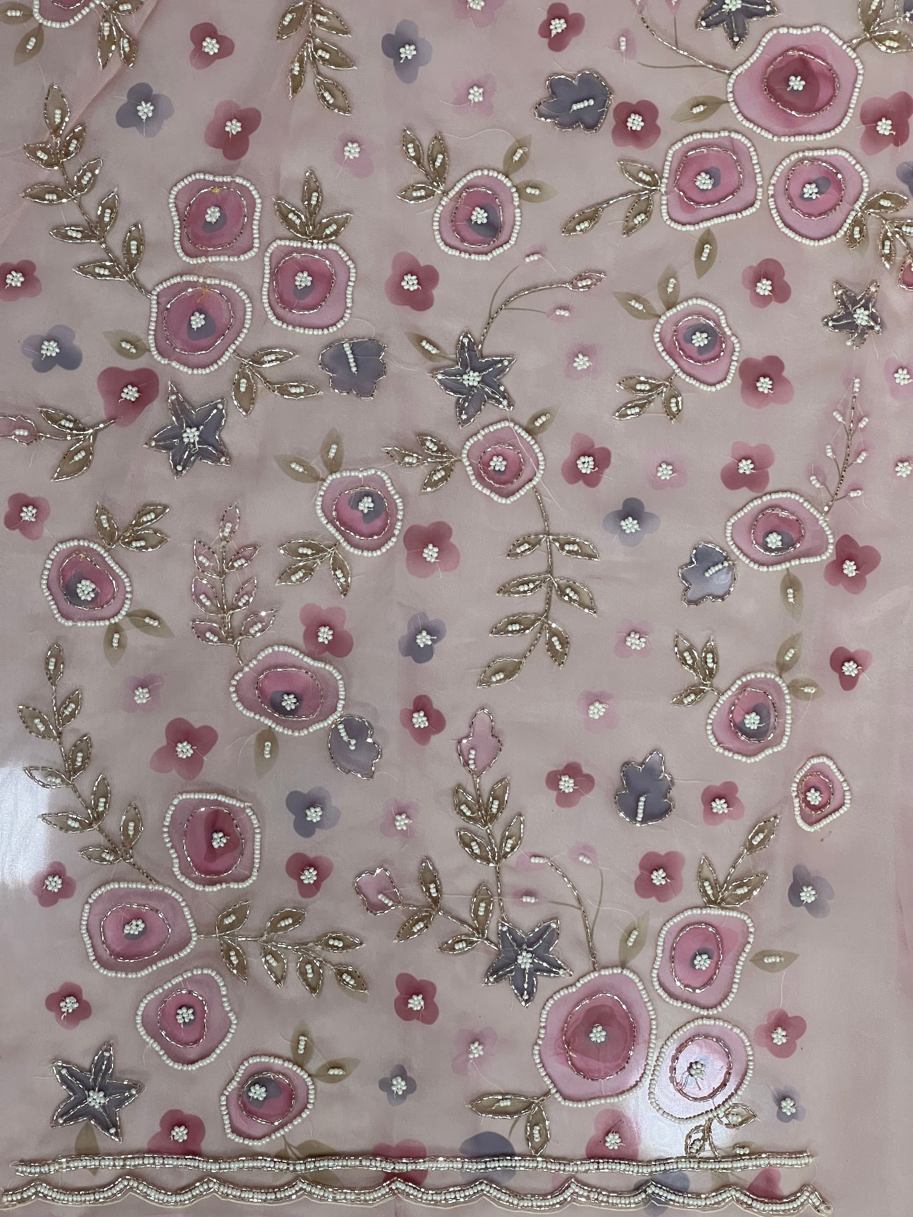 Floral Print With Hand Embroidery Detailed Organza Saree | BLD1824