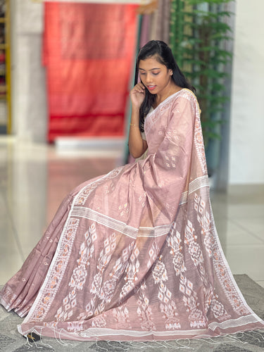 Copper Zeri Weaving Bhagalpuri Linen Saree | RP721