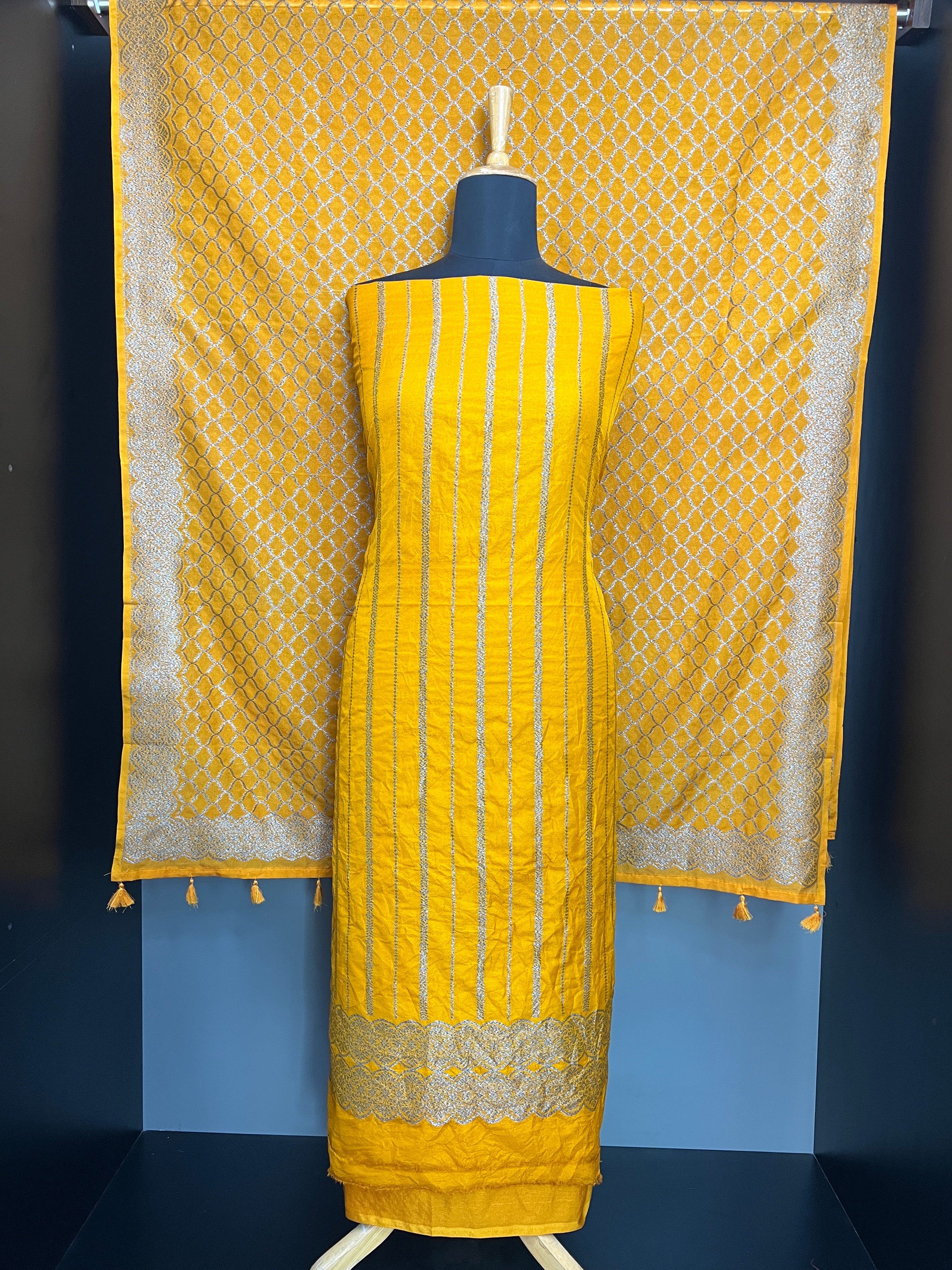 Zari woven Stripes Detailed Banarasi Silk Salwar Set | YNG944