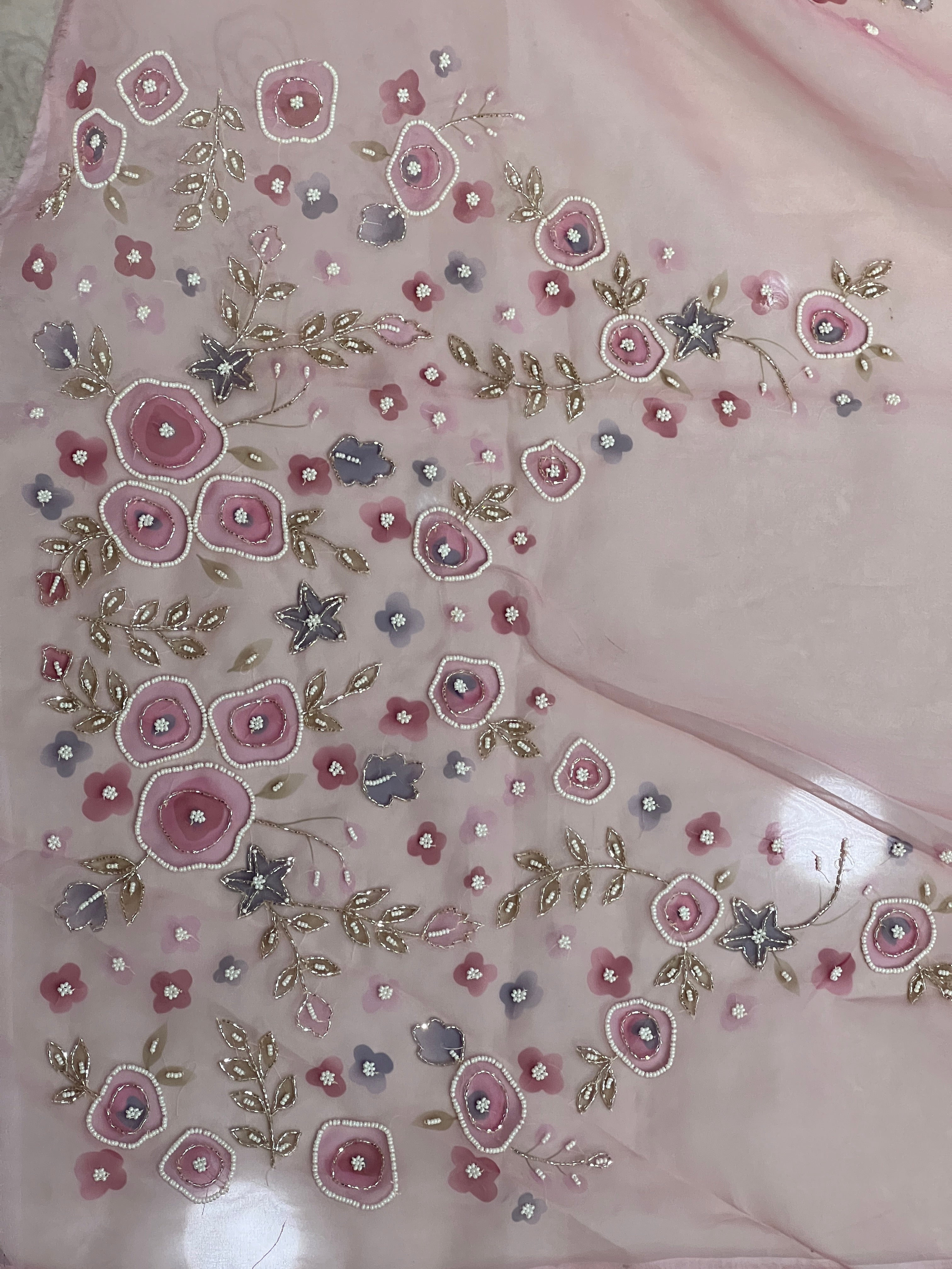 Floral Print With Hand Embroidery Detailed Organza Saree | BLD1824