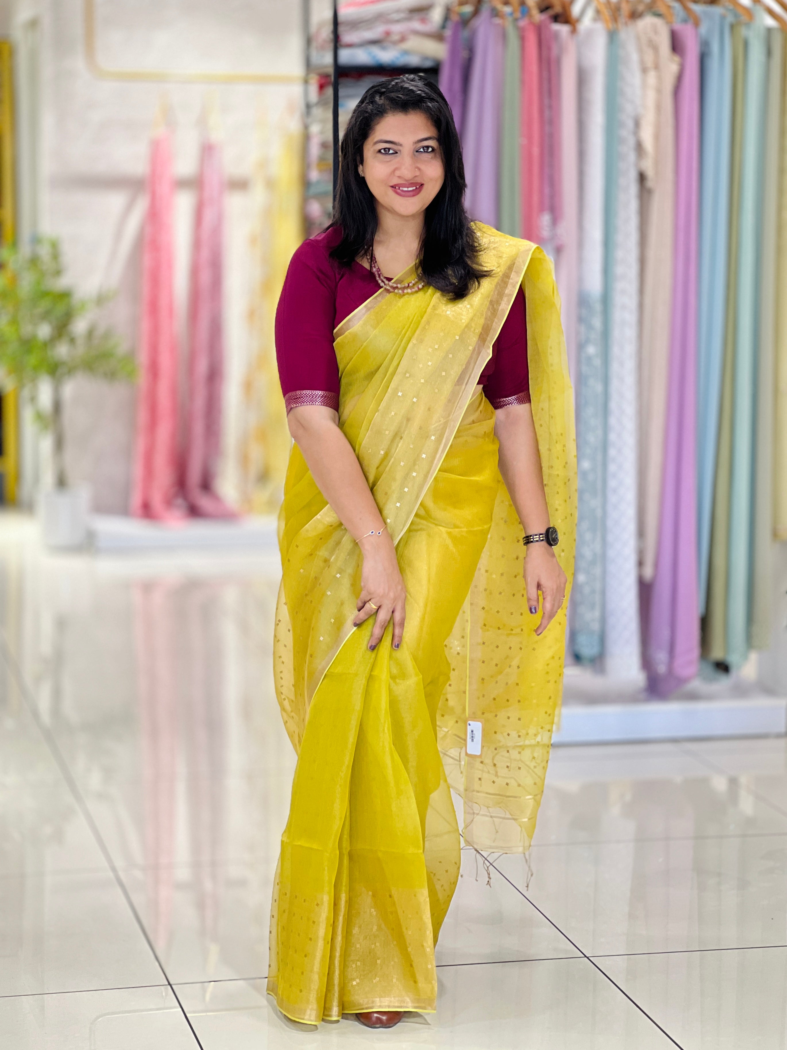 Basket Weaved Tissue Saree | EVA138
