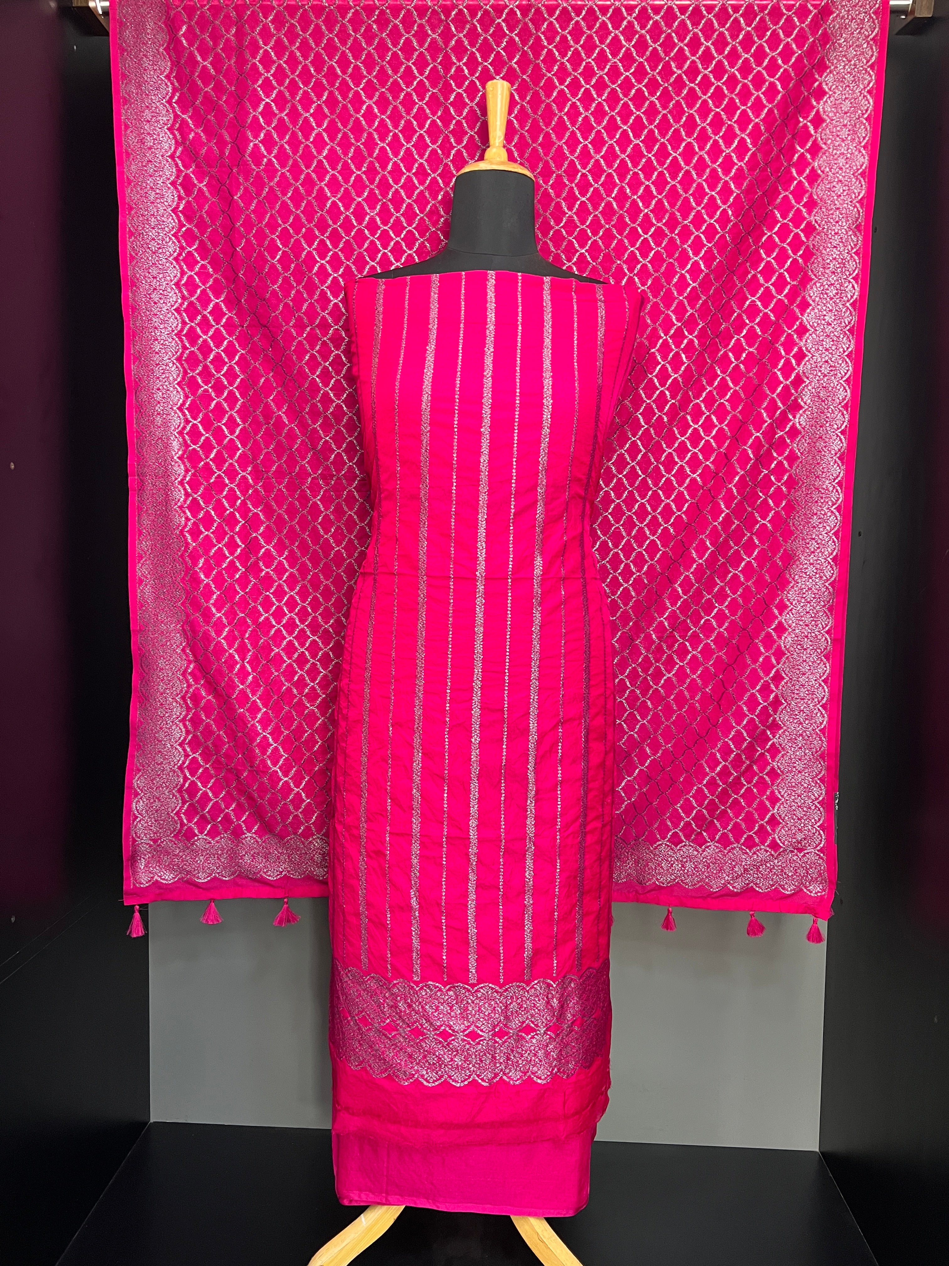 Zari woven Stripes Detailed Banarasi Silk Salwar Set | YNG943