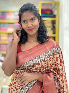 Block Printed Tussur Saree | MNH457