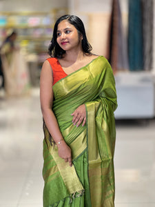 Golden Zari Detailed Bhagalpuri Linen Saree | NHH477