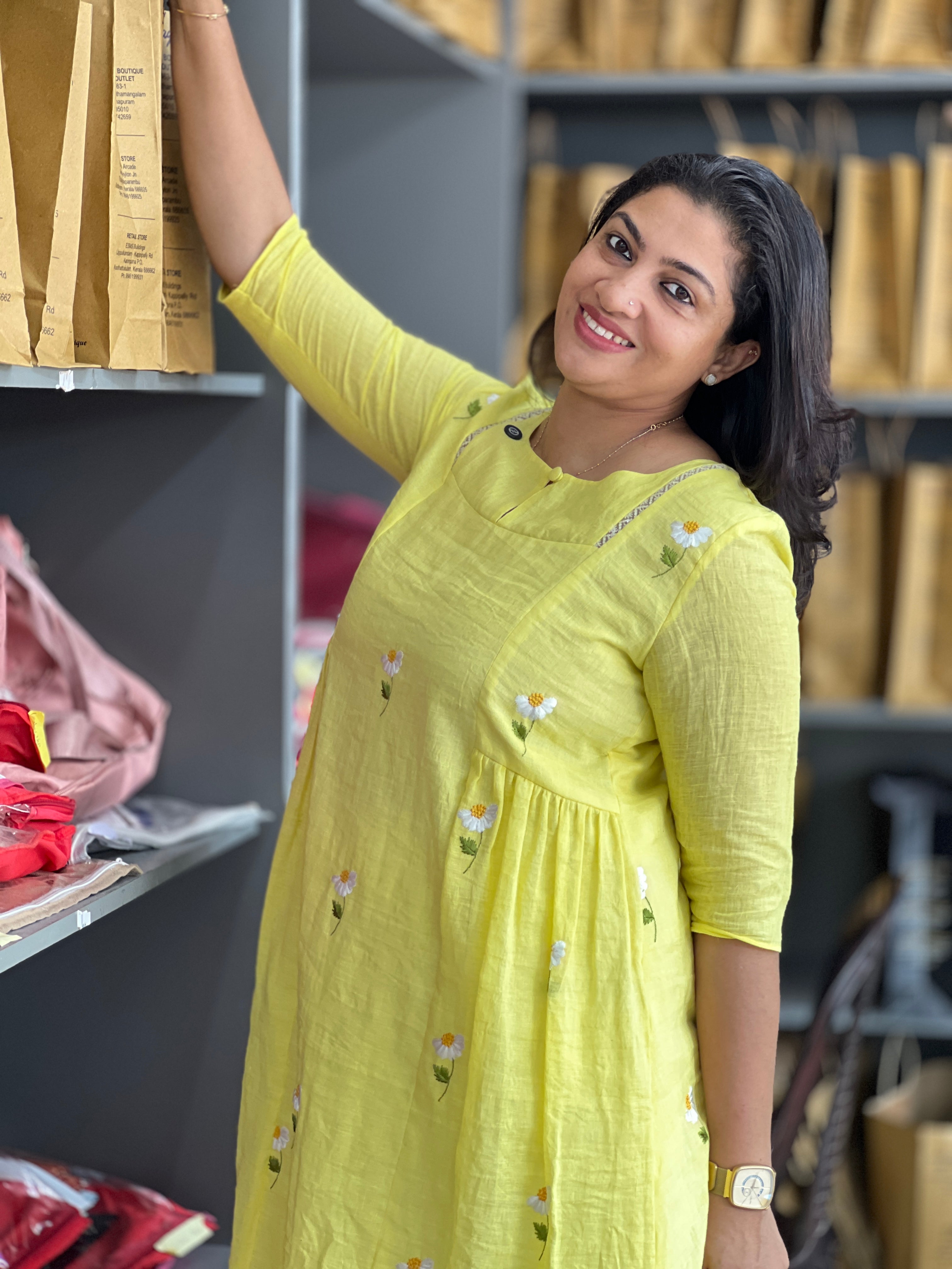 Floral Embroidered Linen Kurta Material | DN754