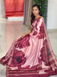 Floral Print With Zari Border Detailed Tussar Saree | NLM196