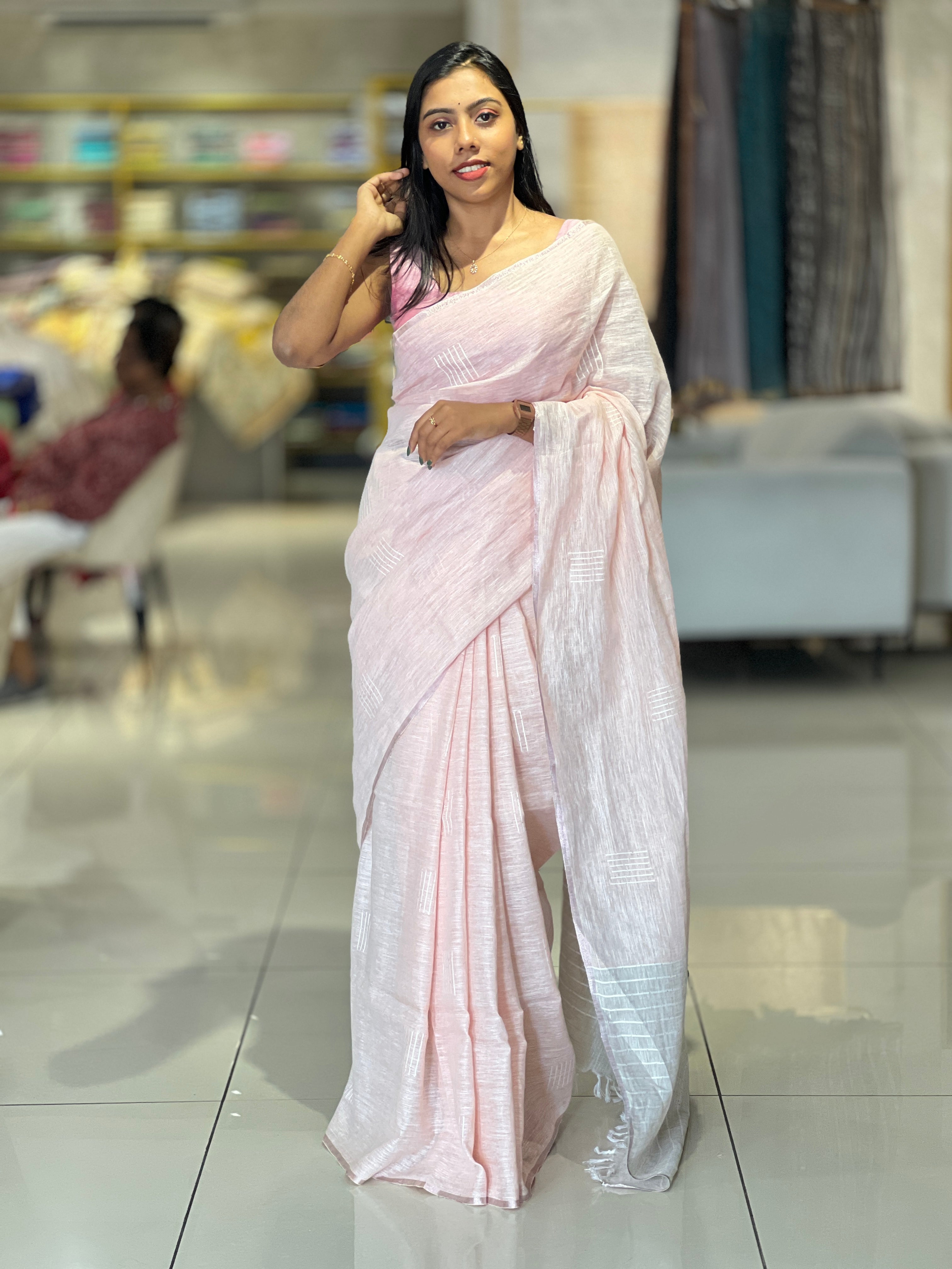 Jacquard Weaving With Zari Border Detailed Linen Saree | DLS342