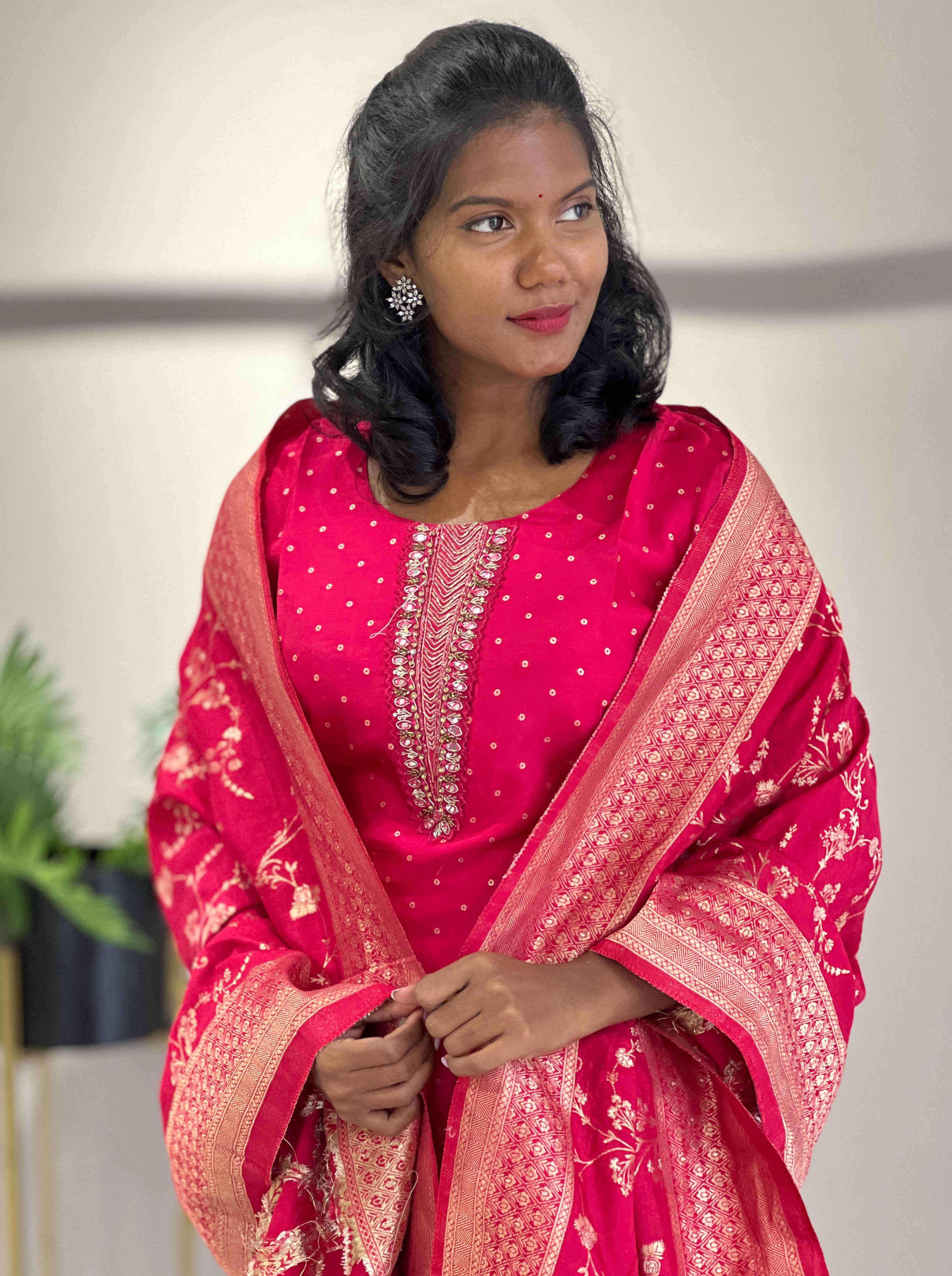 Embroidery Detailed Banarasi Silk Kurta Set | SJL129