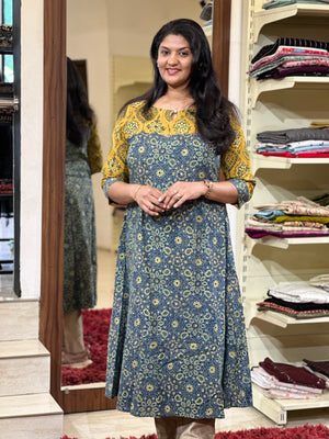 Ajrak Block Printed Cotton A-Line Kurta | DNT444