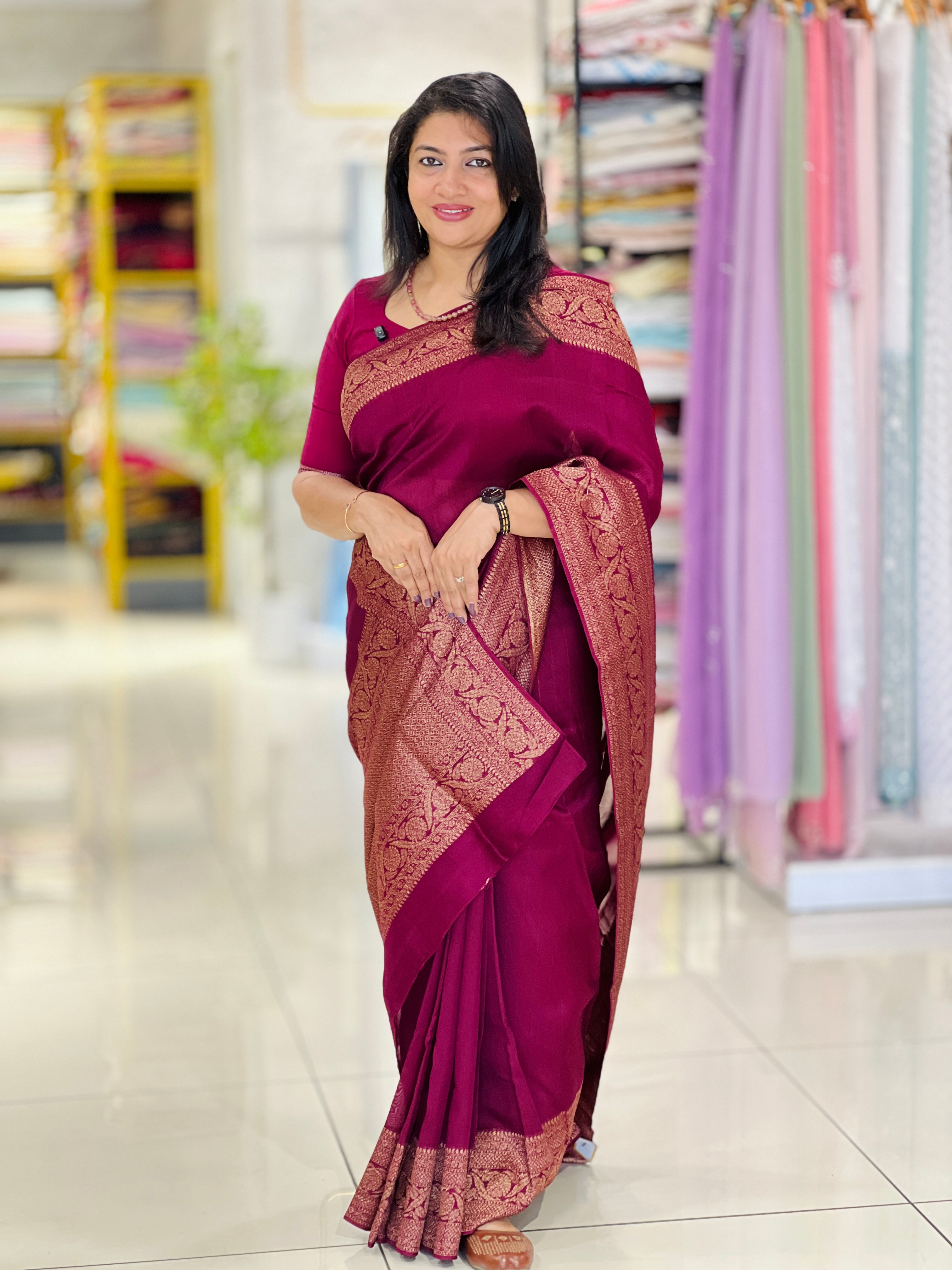 Banarasi Weaved Power Loom Semi Tussar Finish Saree |YNG1255