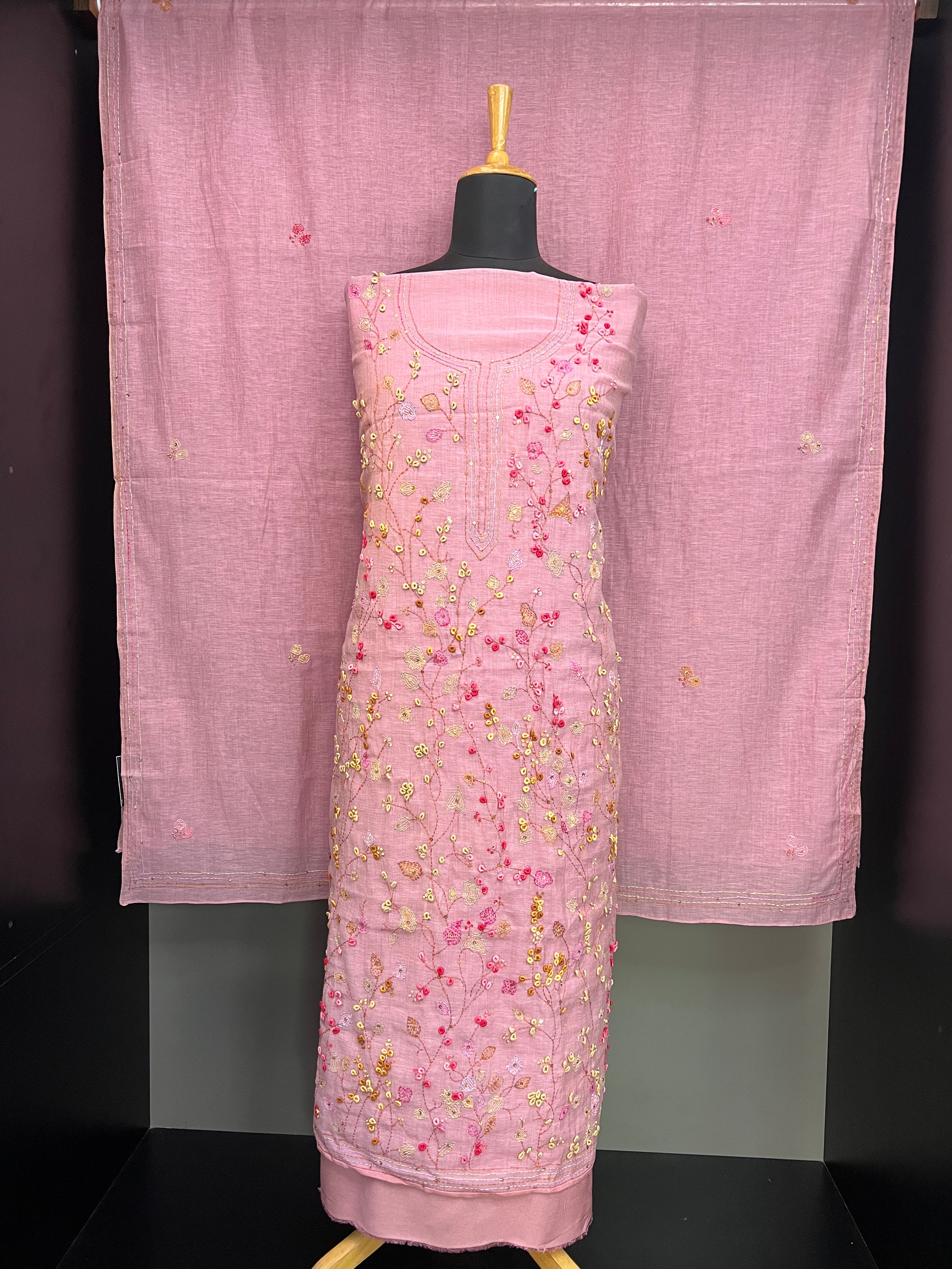 Multi-Colour Floral Hand Embroidery Chanderi Salwar Set | LV504