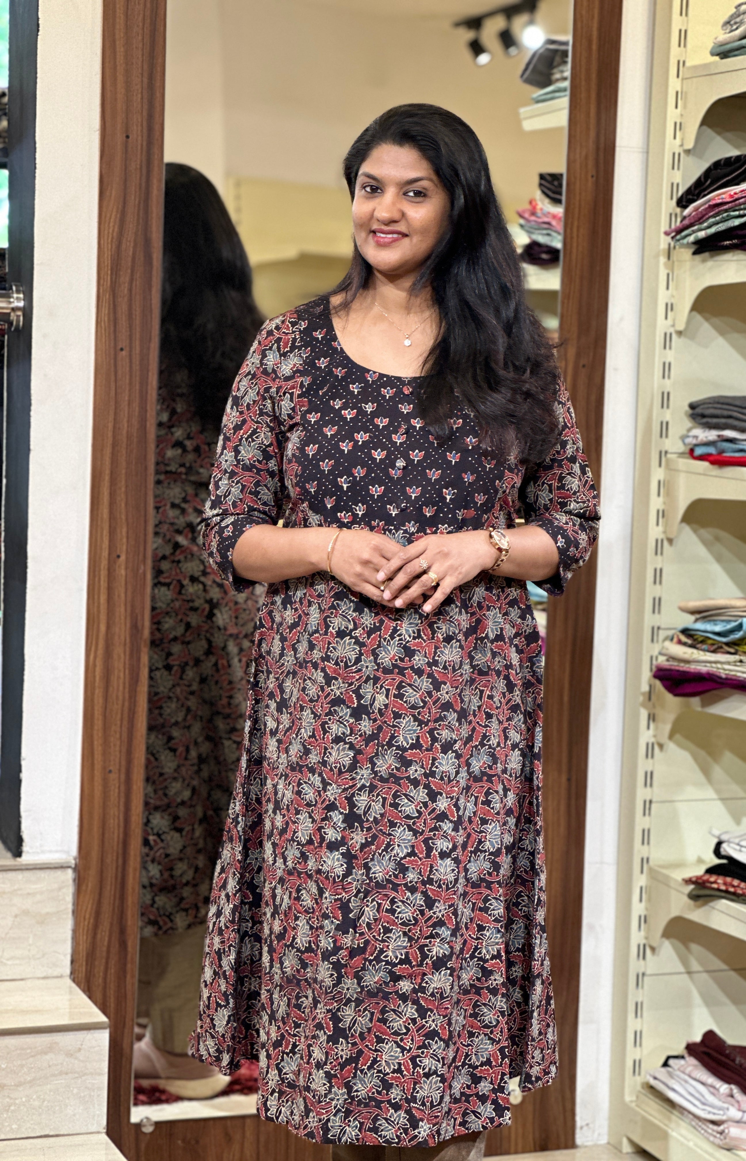 Ajrak Block Printed Cotton A-Line Kurta | DNT443