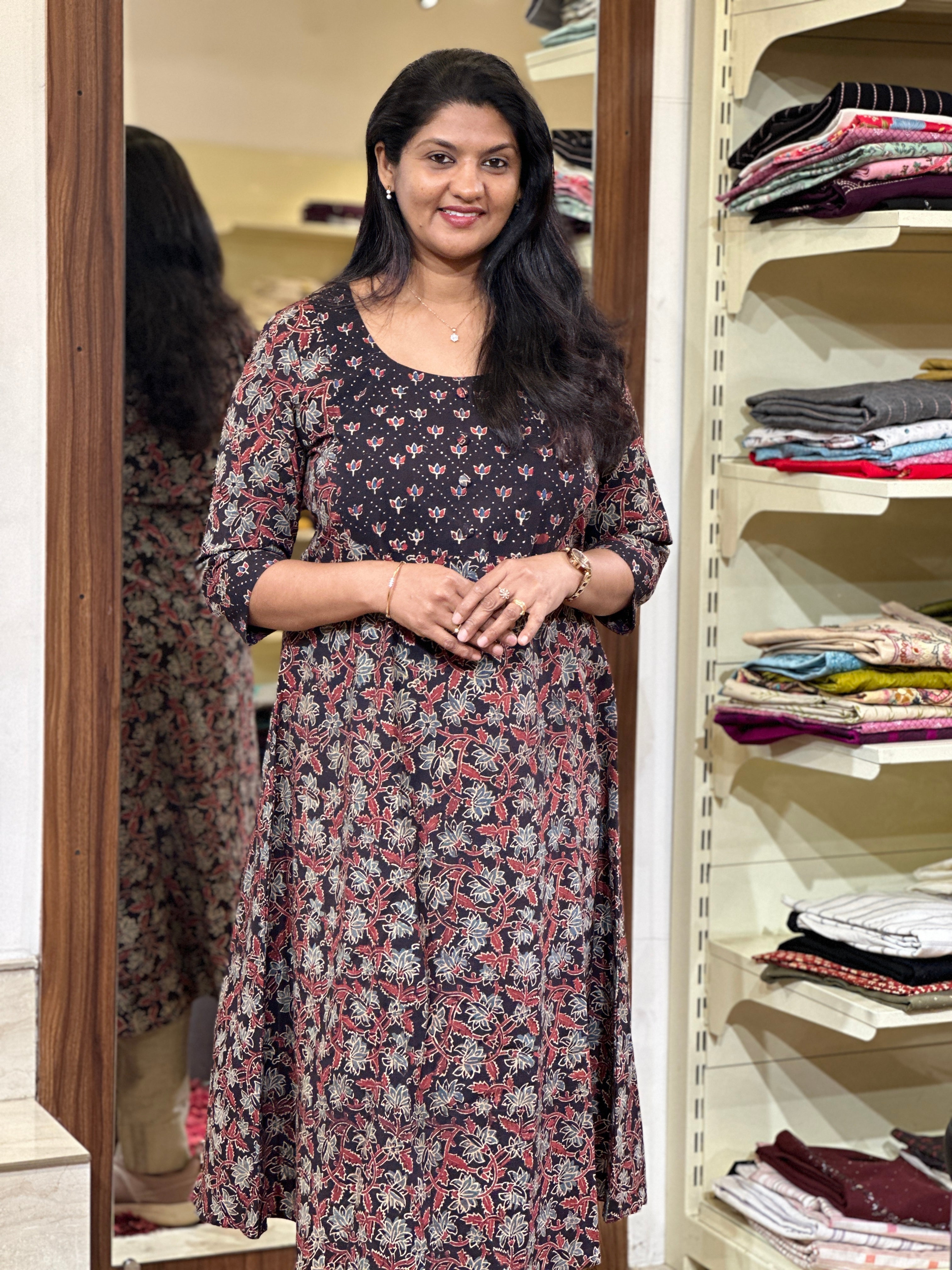 Ajrak Block Printed Cotton A-Line Kurta | DNT443