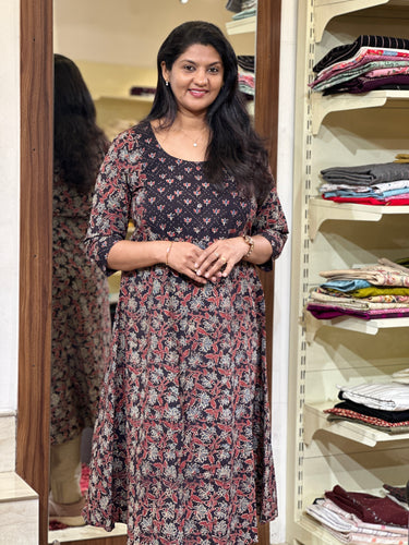 Ajrak Block Printed Cotton A-Line Kurta | DNT443