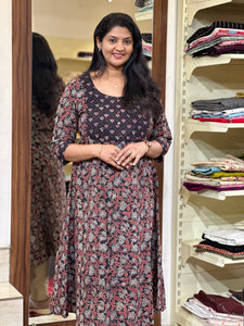 Ajrak Block Printed Cotton A-Line Kurta | DNT443