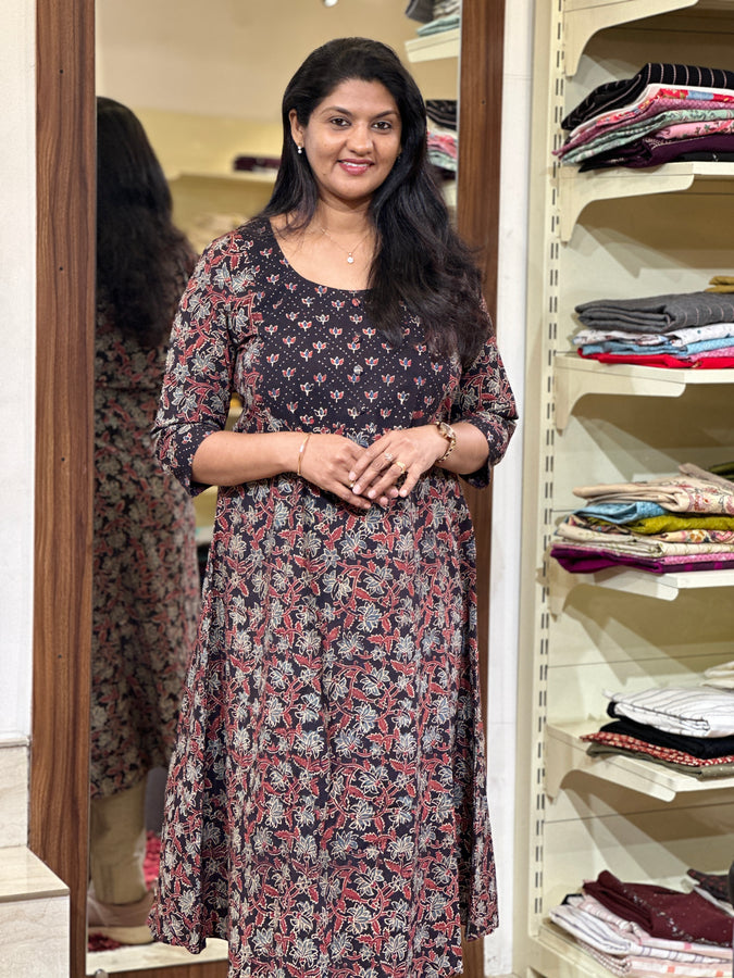 Ajrak Block Printed Cotton A-Line Kurta | DNT443