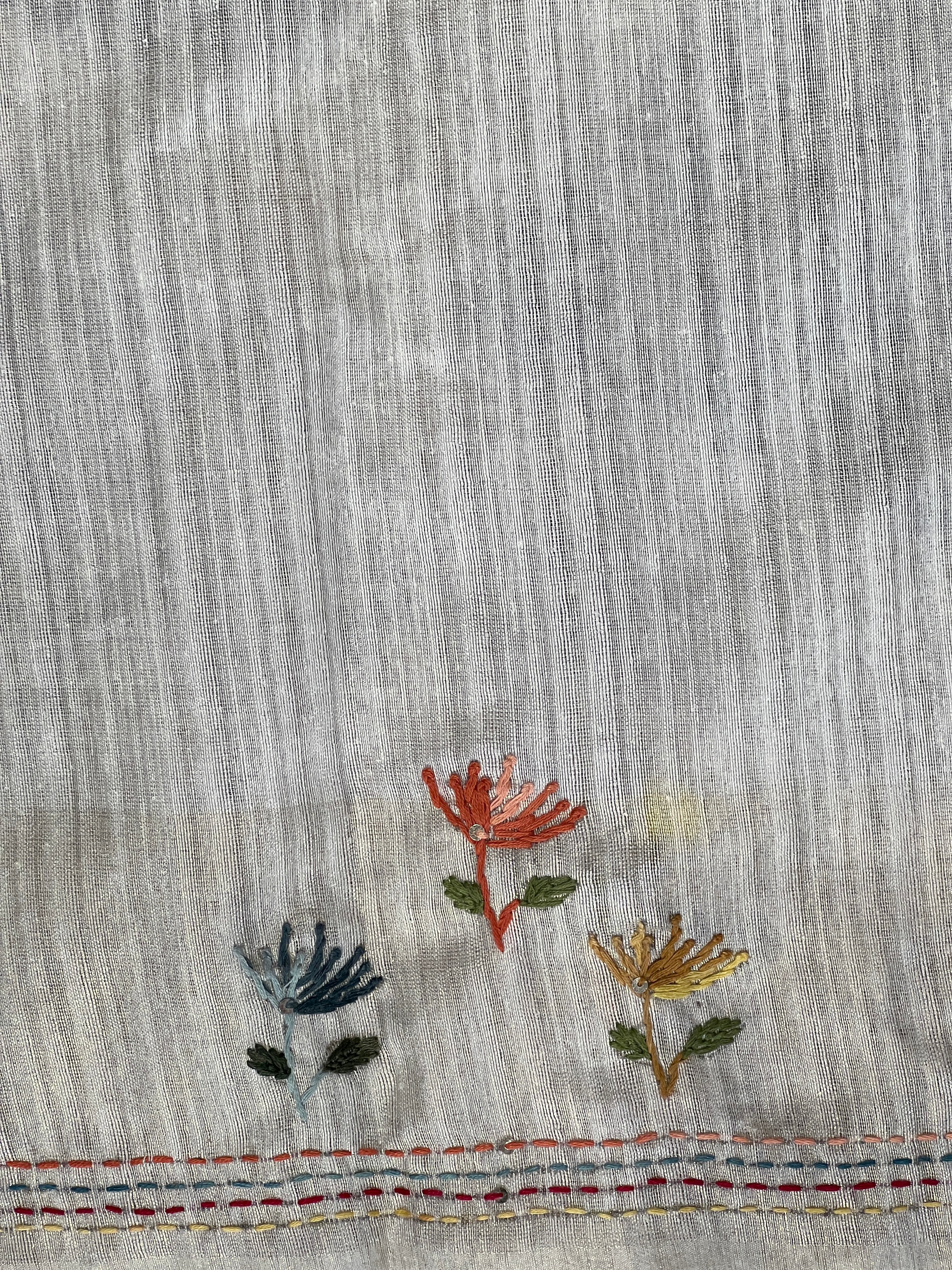 Floral Hand Embroidered Green Silk Saree | BLD1838