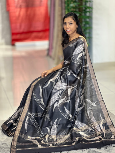 Abstract Print Patterned Tussar Saree | NLM180