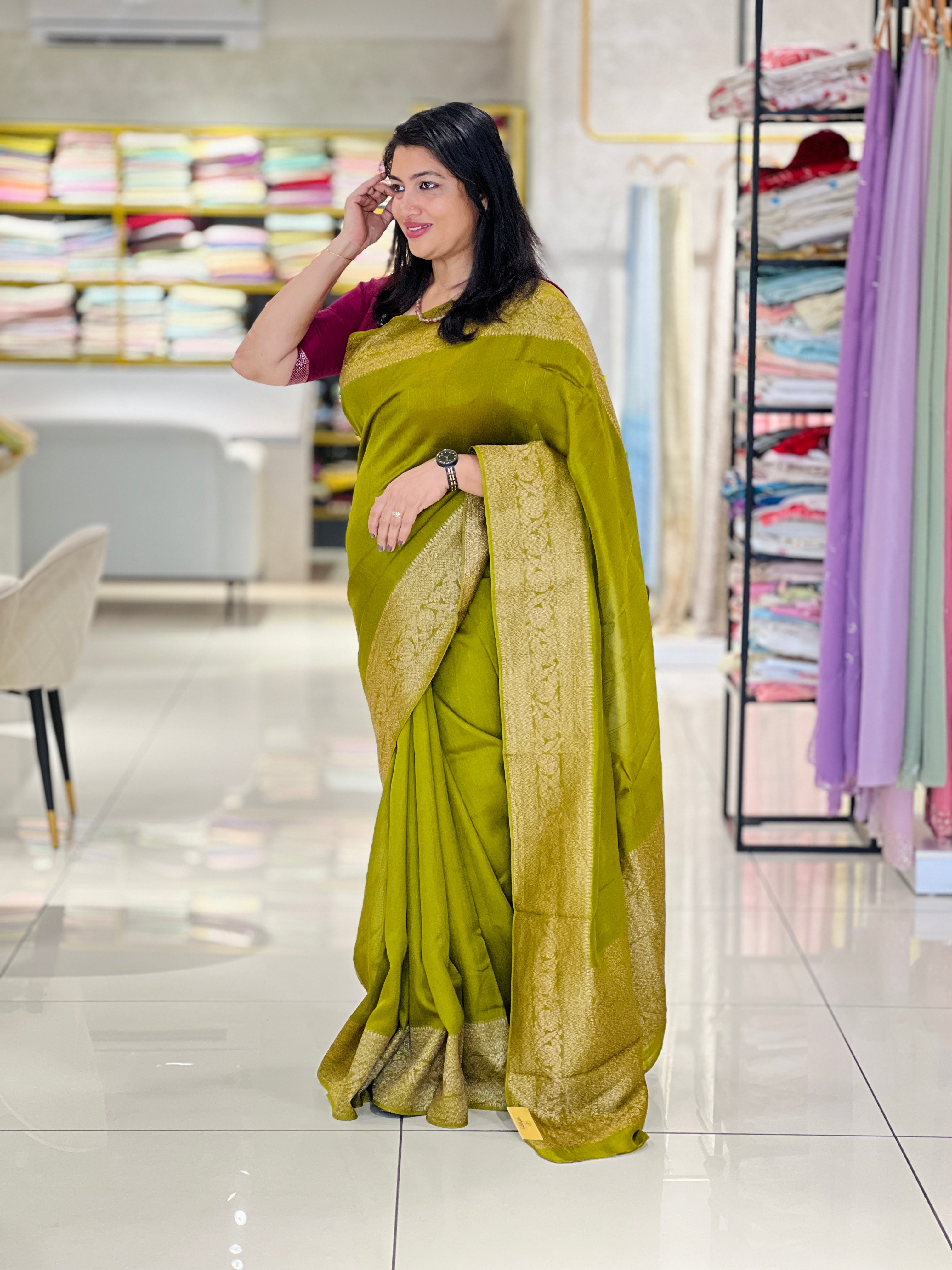 Banarasi Weaved Power Loom Semi Tussar Finish Saree |YNG1253
