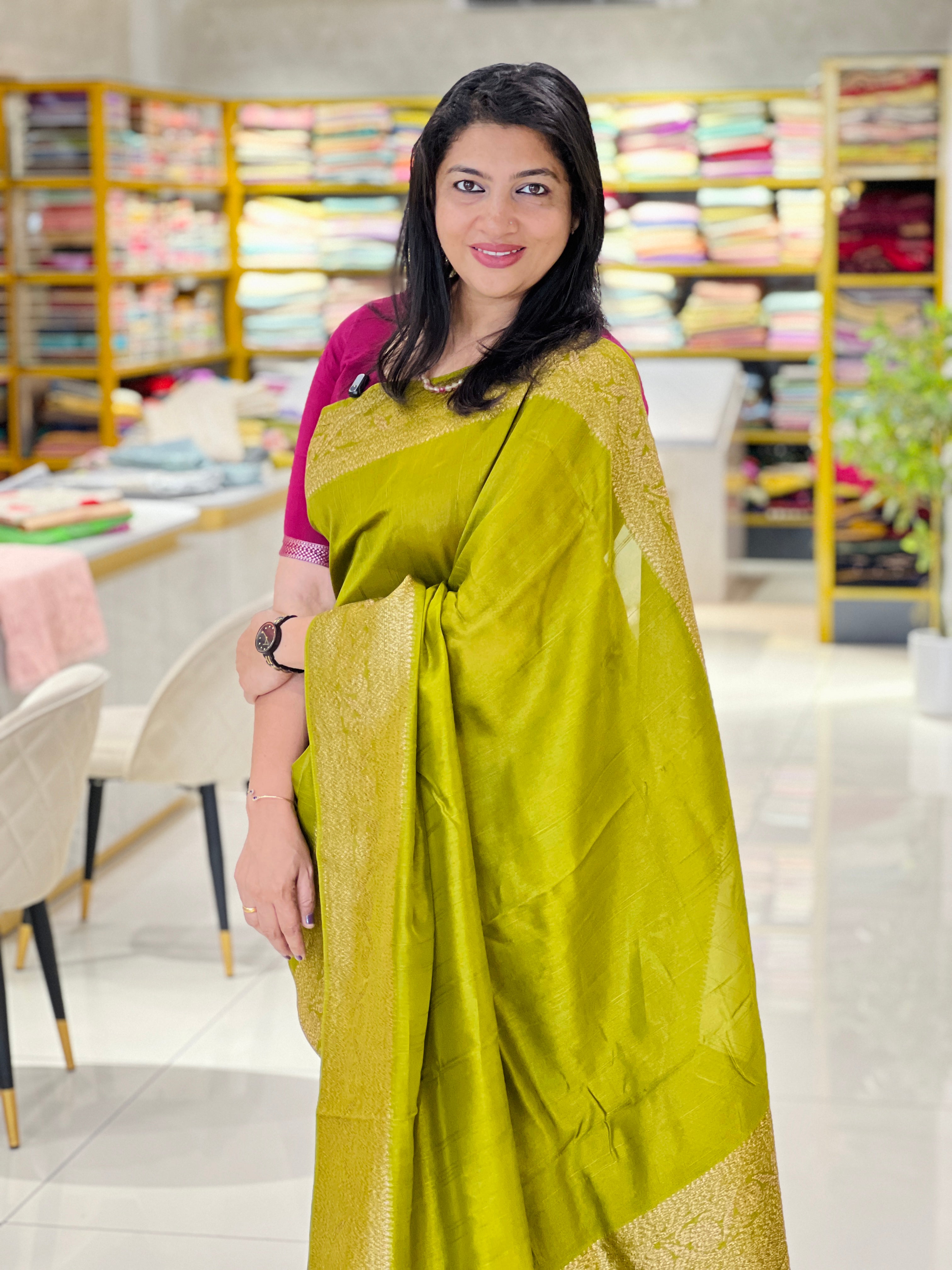 Banarasi Weaved Power Loom Semi Tussar Finish Saree |YNG1253