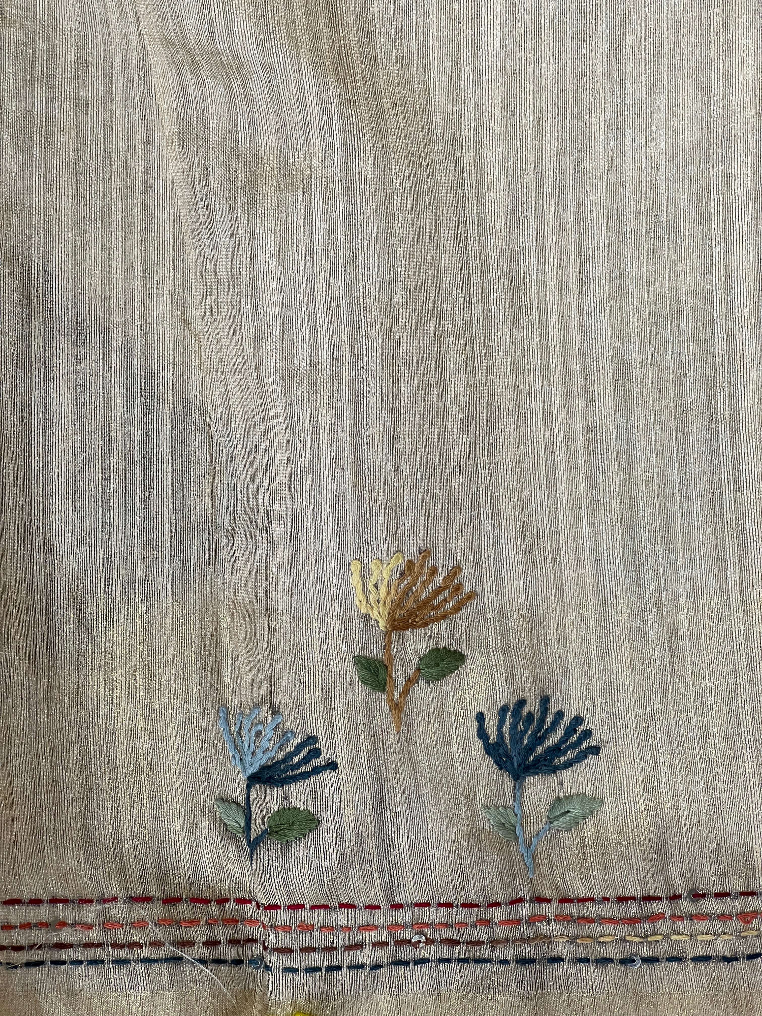 Floral Hand Embroidered Green Silk Saree | BLD1840