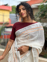 Floral Pattern & Silver Zari Border Pattern Linen Saree | RP404