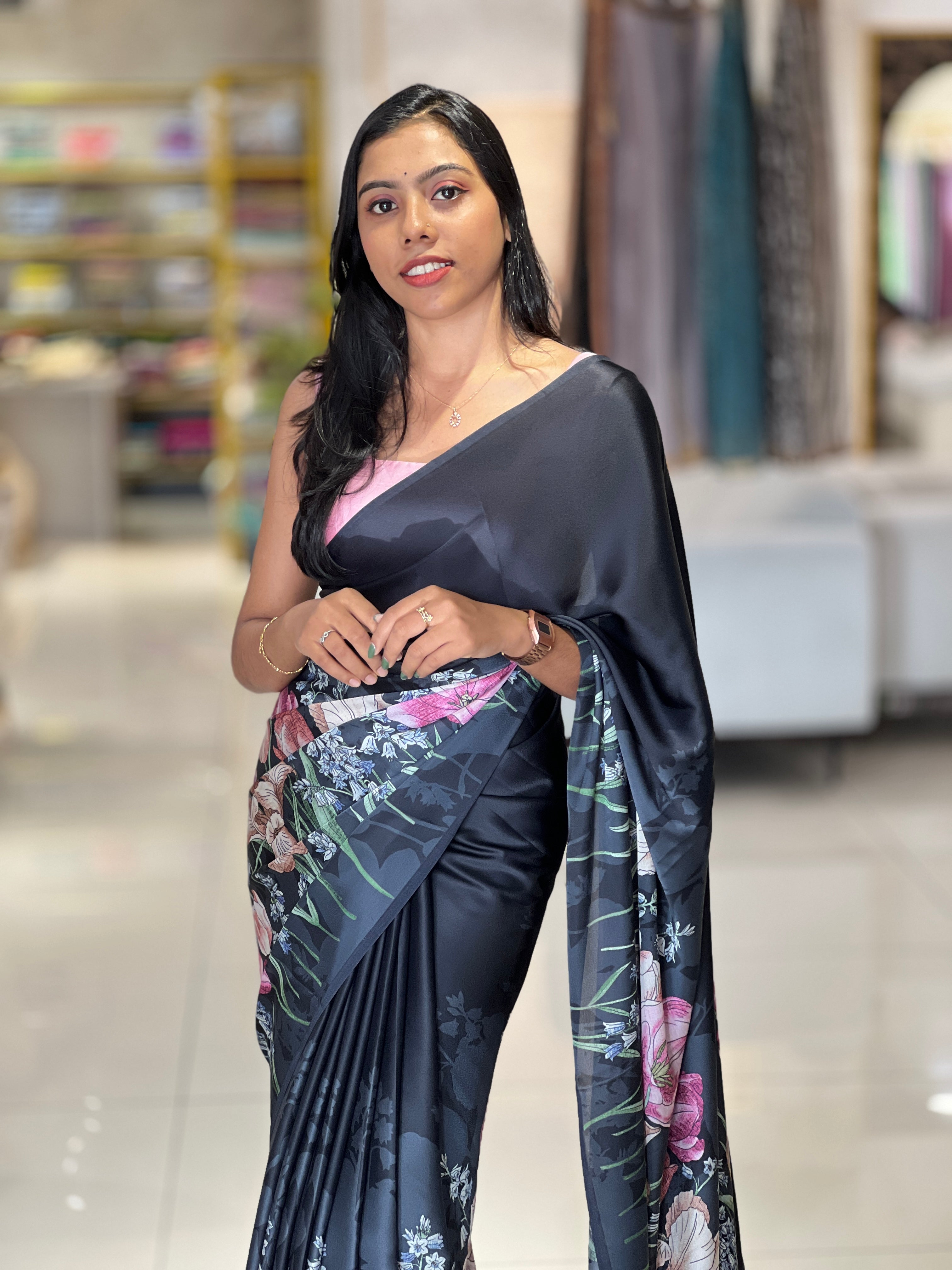 Floral Digital Printed Satin Crepe Saree | SSN182