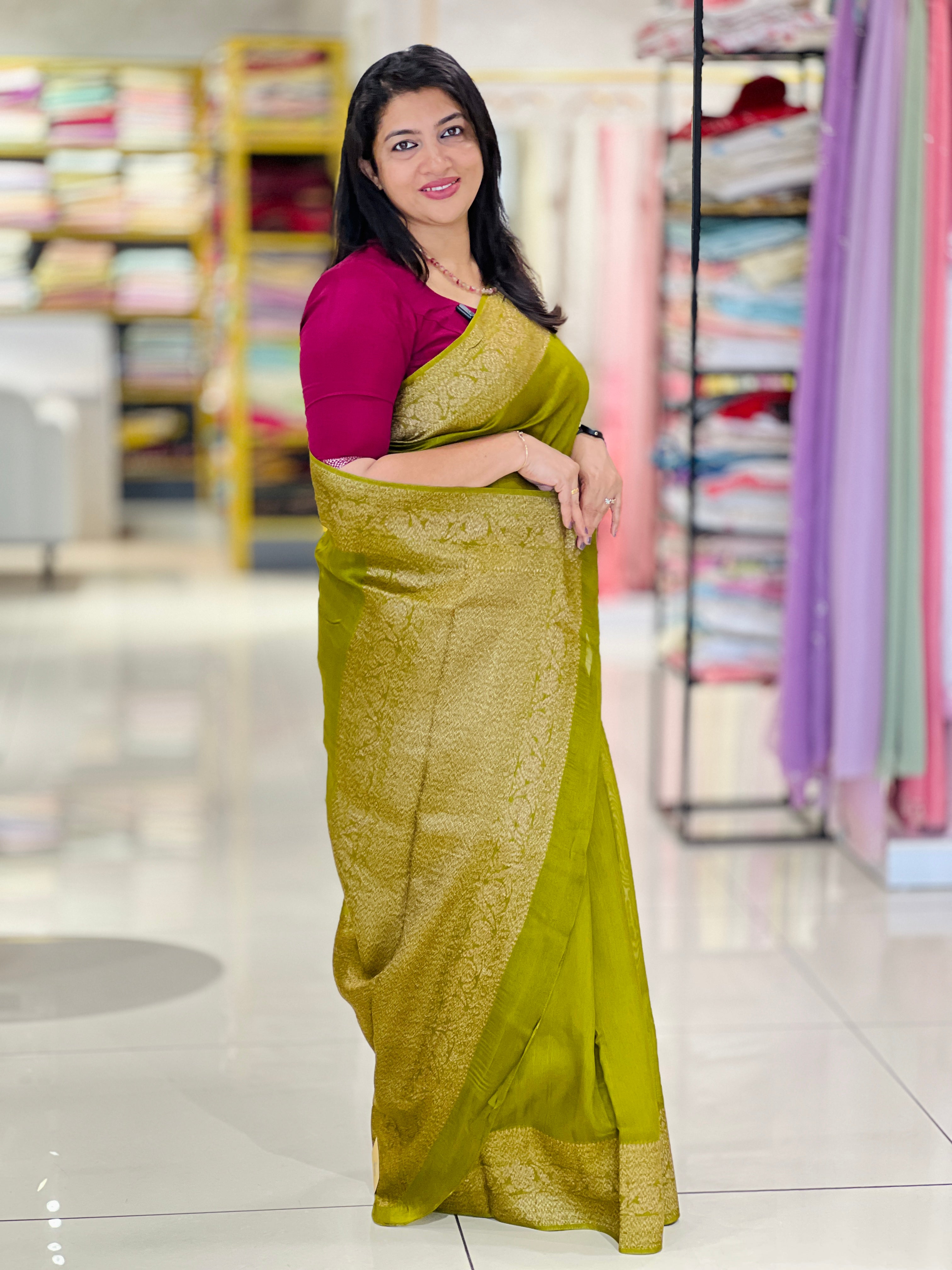 Banarasi Weaved Power Loom Semi Tussar Finish Saree |YNG1253
