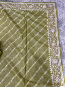 Machine Embroidered Block Printed Soft Tussar Saree | RGD470