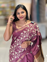 Floral Embroidery Bhagalpuri Linen Saree | NHH458