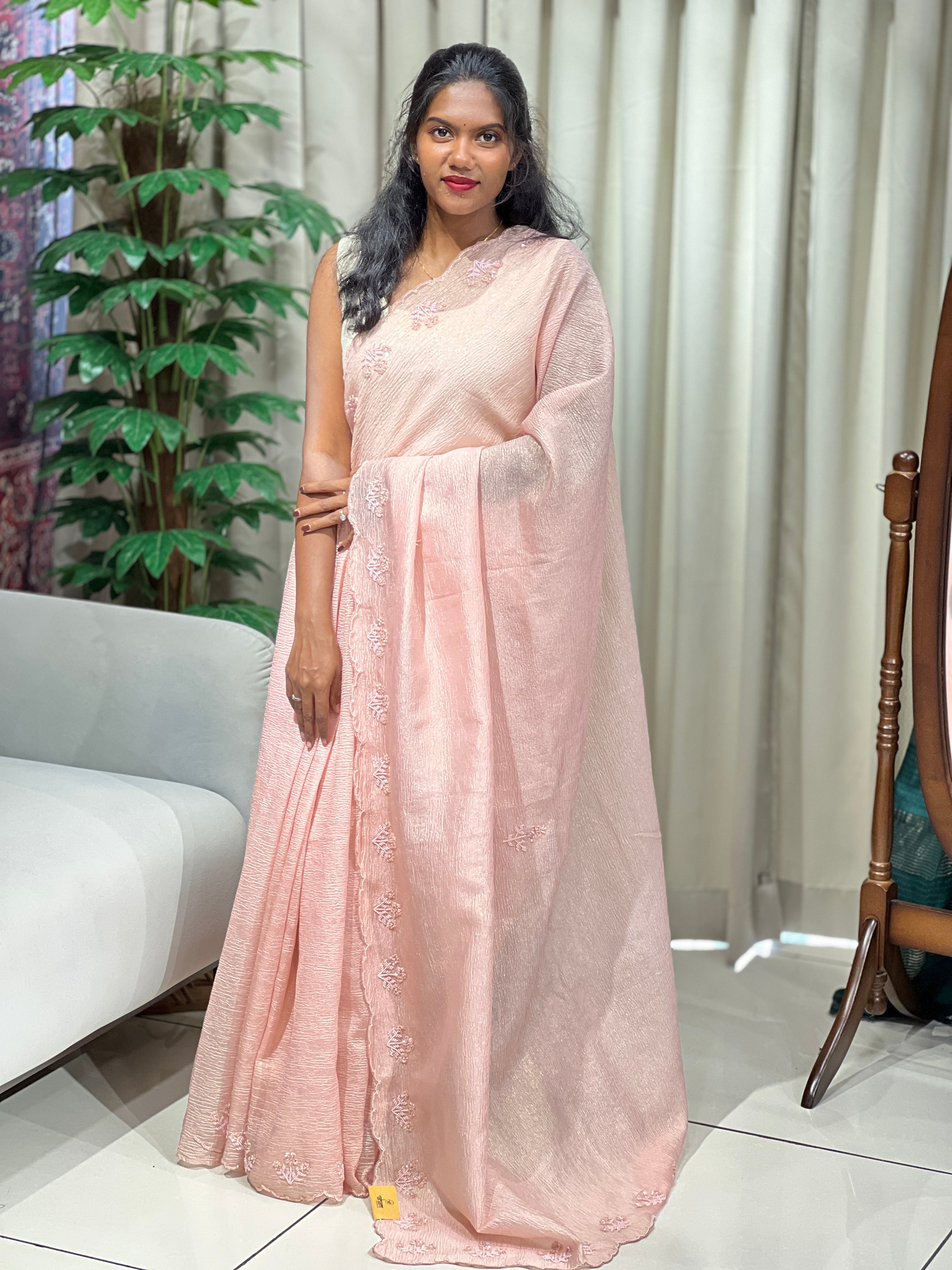 Beads & Sequins Detailed Crushed Shimmer Organza Saree | SGS148